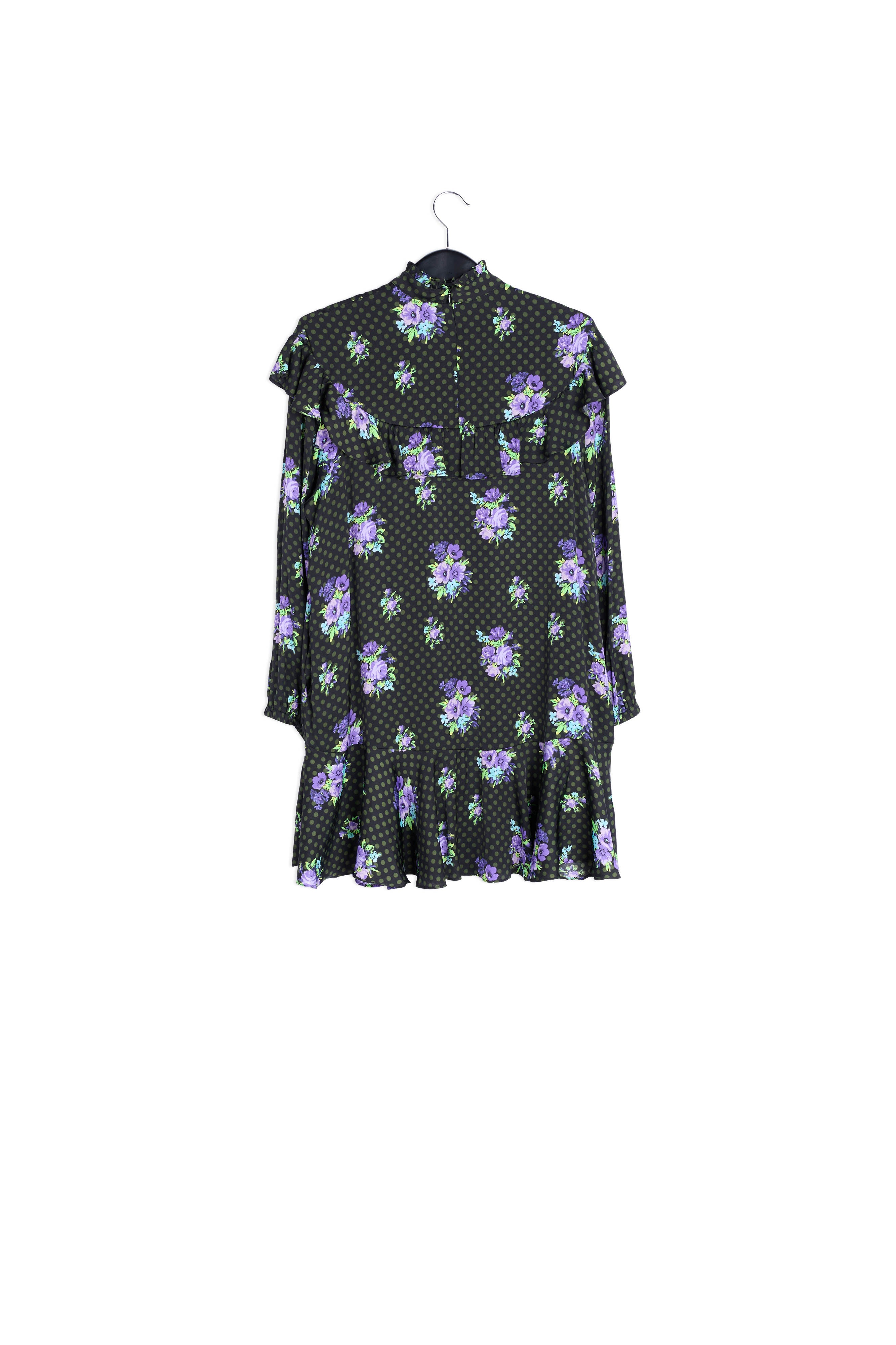 Zwart en paarse A-lijn jurk met volants RE—SSENTIEL | Essentiel second hand