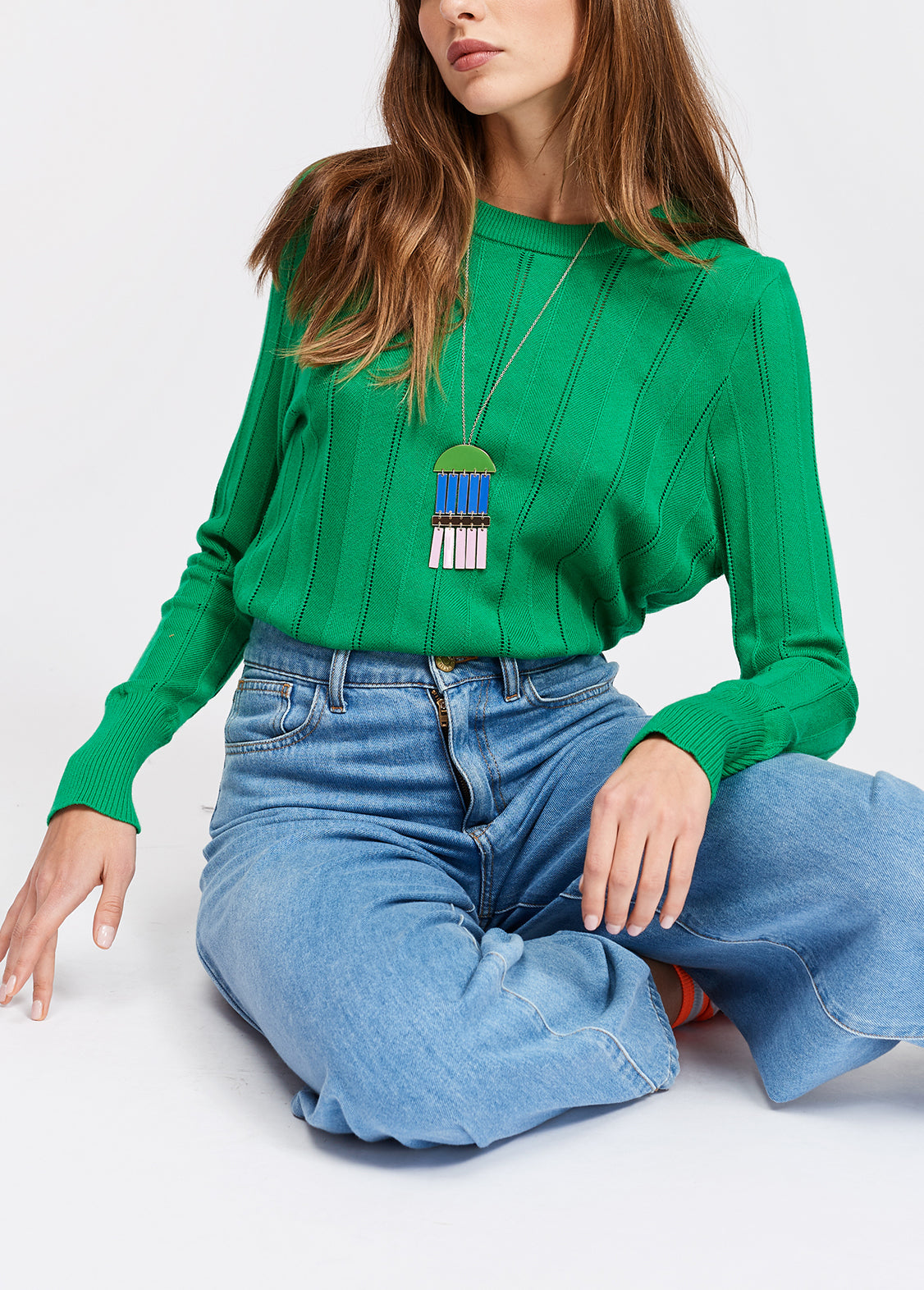 Light blue cropped wide-leg jeans. RE—SSENTIEL | Essentiel second hand