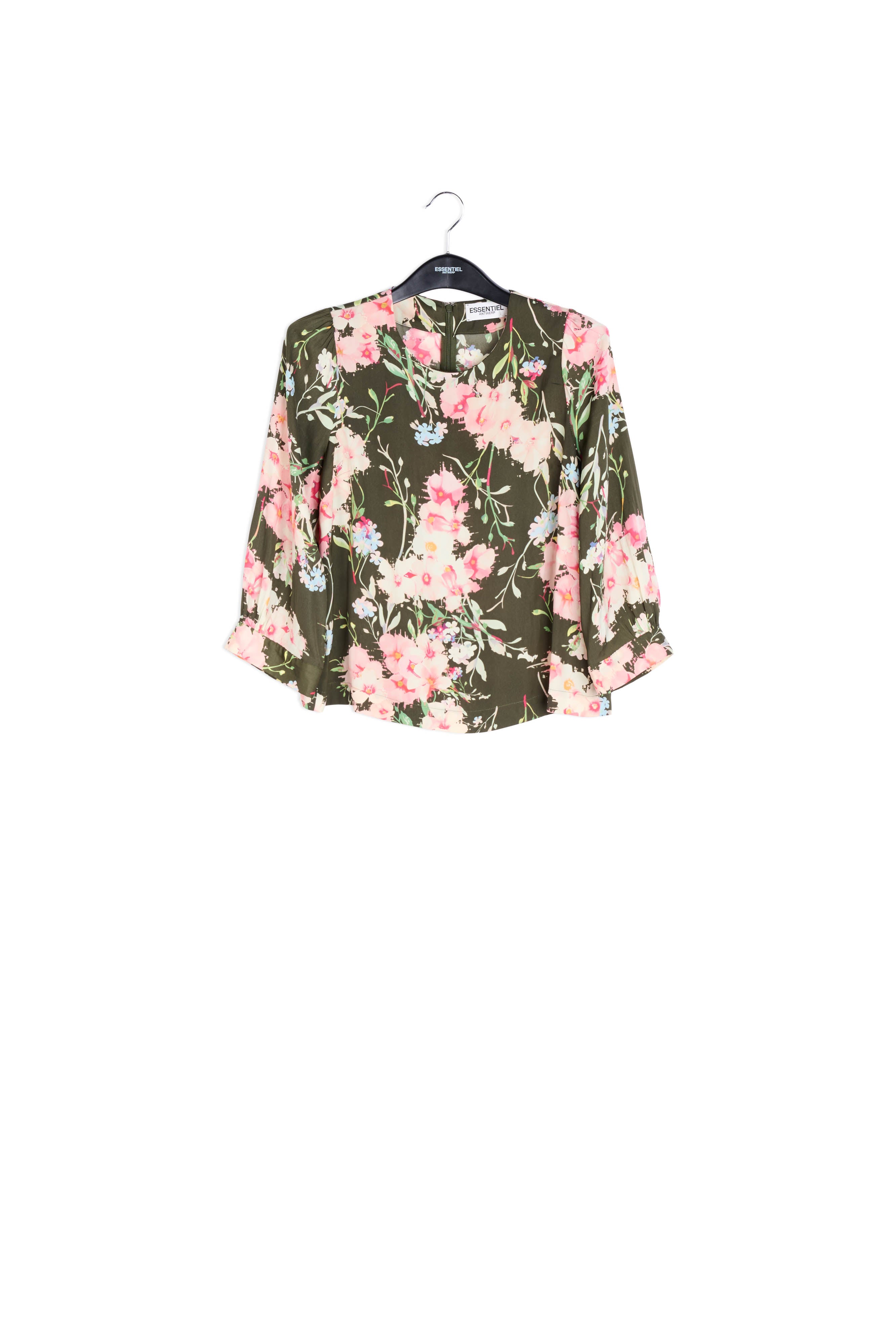 Top kaki à fleurs avec manches bouffantes RE—SSENTIEL | Essentiel second hand