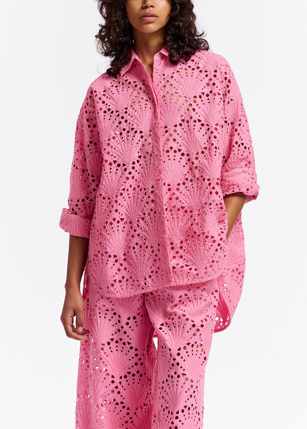 Chemise en broderie anglaise de coton rose RE—SSENTIEL | Essentiel second hand
