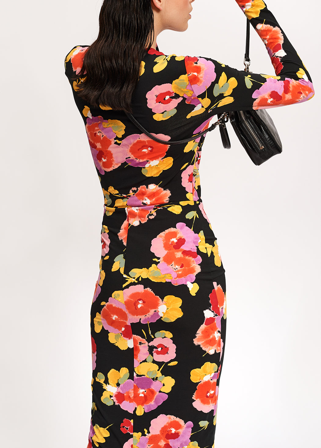 Black midi dress with floral-print RE—SSENTIEL | Essentiel second hand
