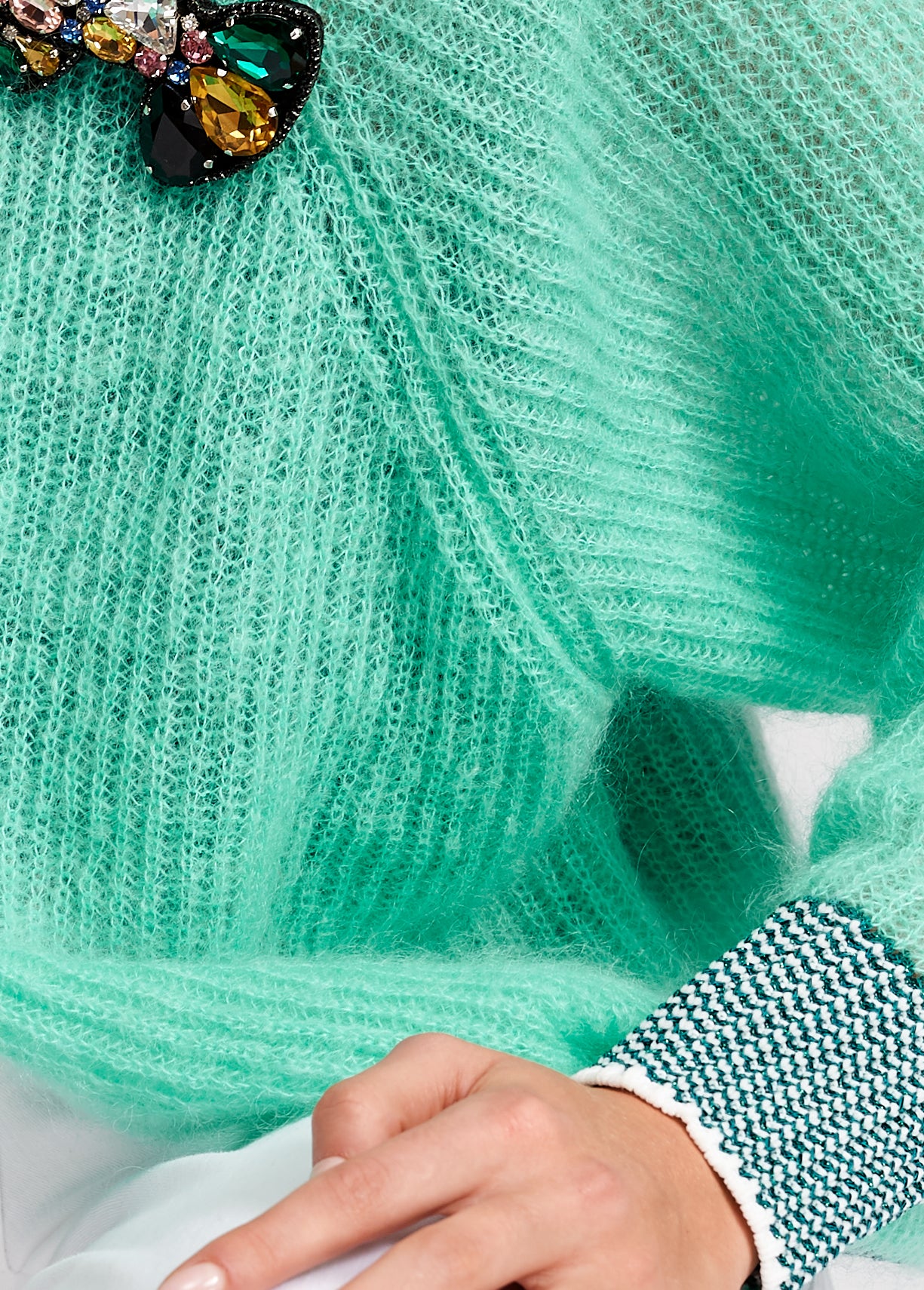 Turquoise ribbed open cardigan with accentuated trims RE—SSENTIEL | Essentiel second hand