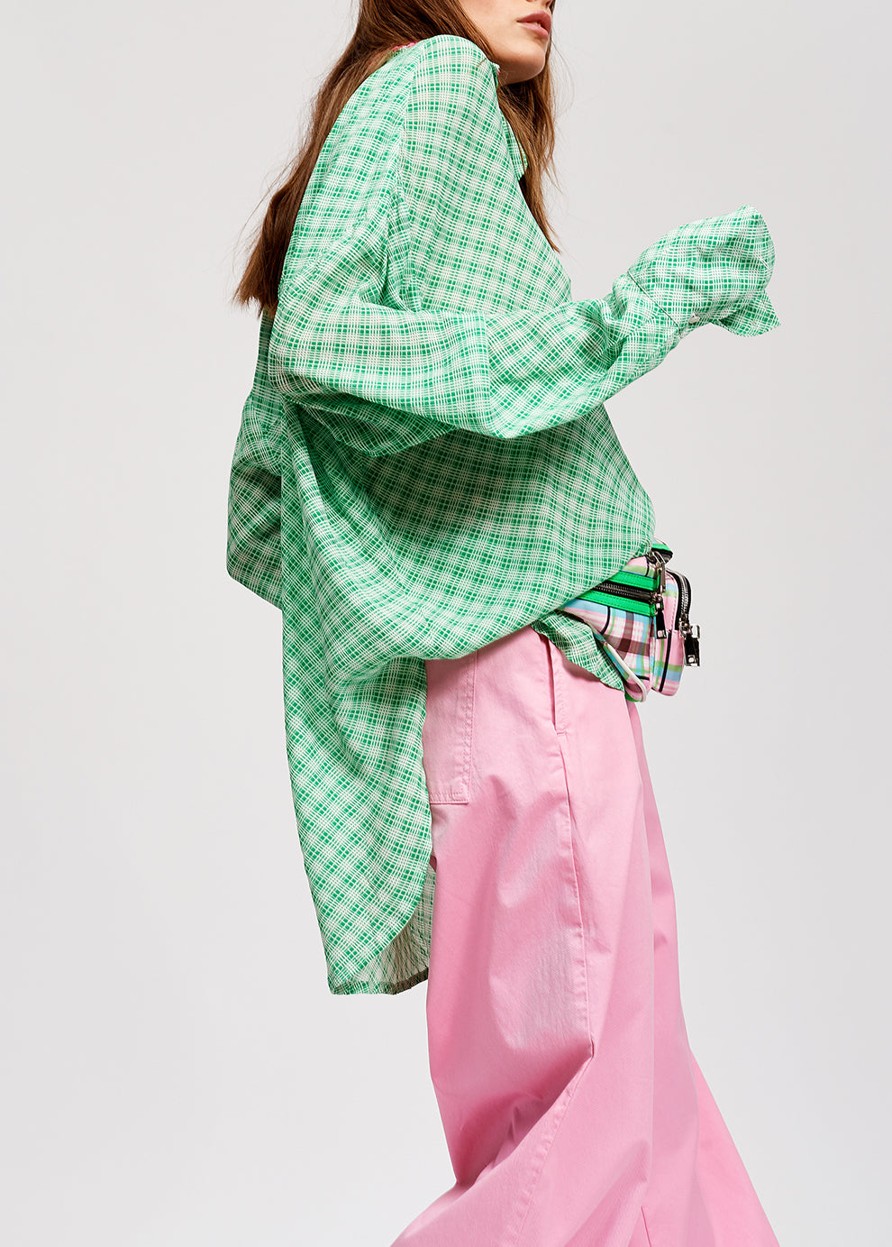 Green and white large check oversized shirt with sequined collar RE—SSENTIEL | Essentiel second hand