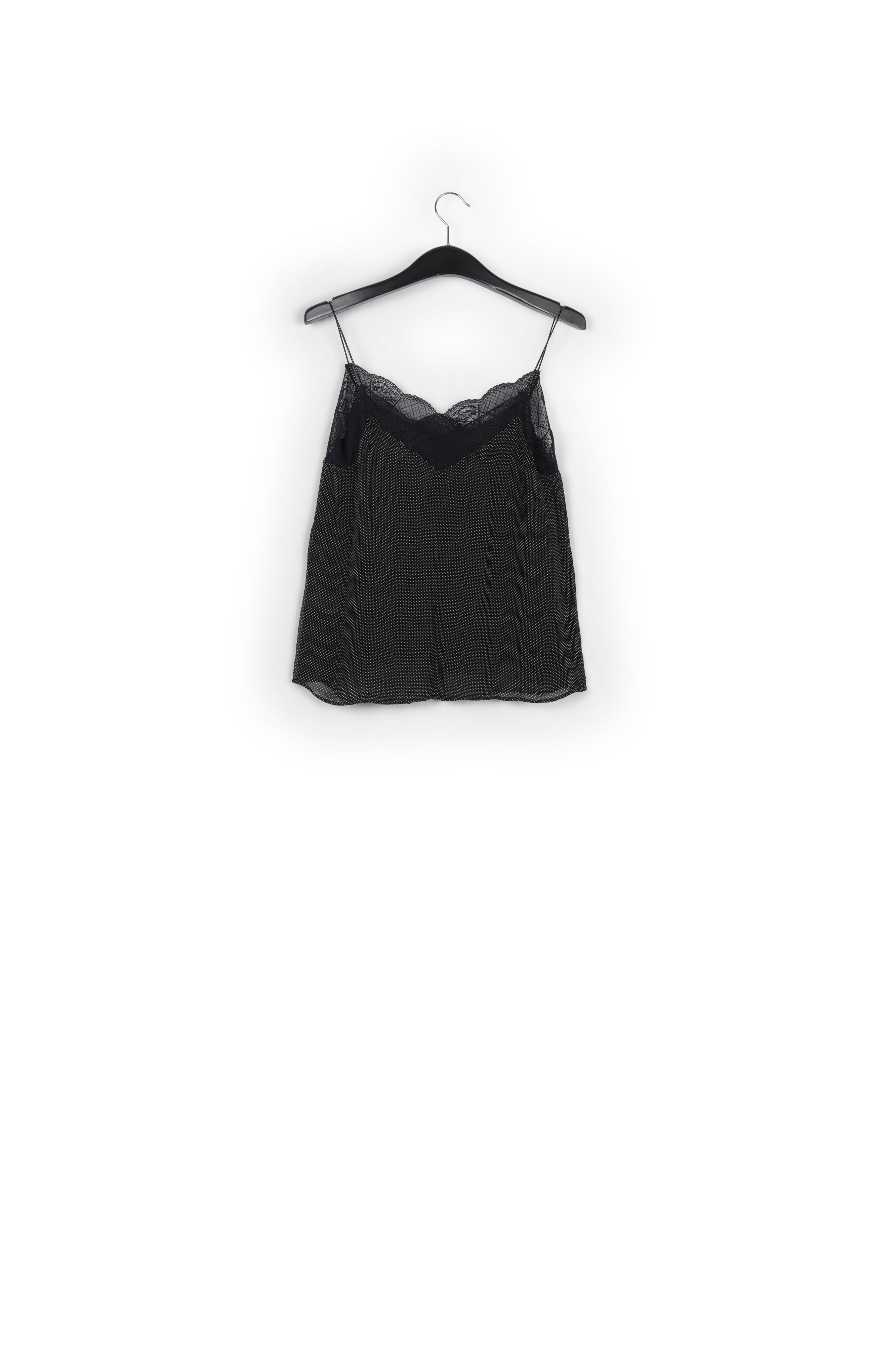 Black lace-trimmed polka dot slip top RE—SSENTIEL | Essentiel second hand