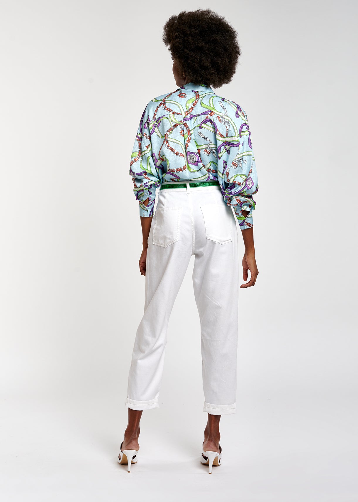 Light blue loose-fit print shirt RE—SSENTIEL | Essentiel second hand