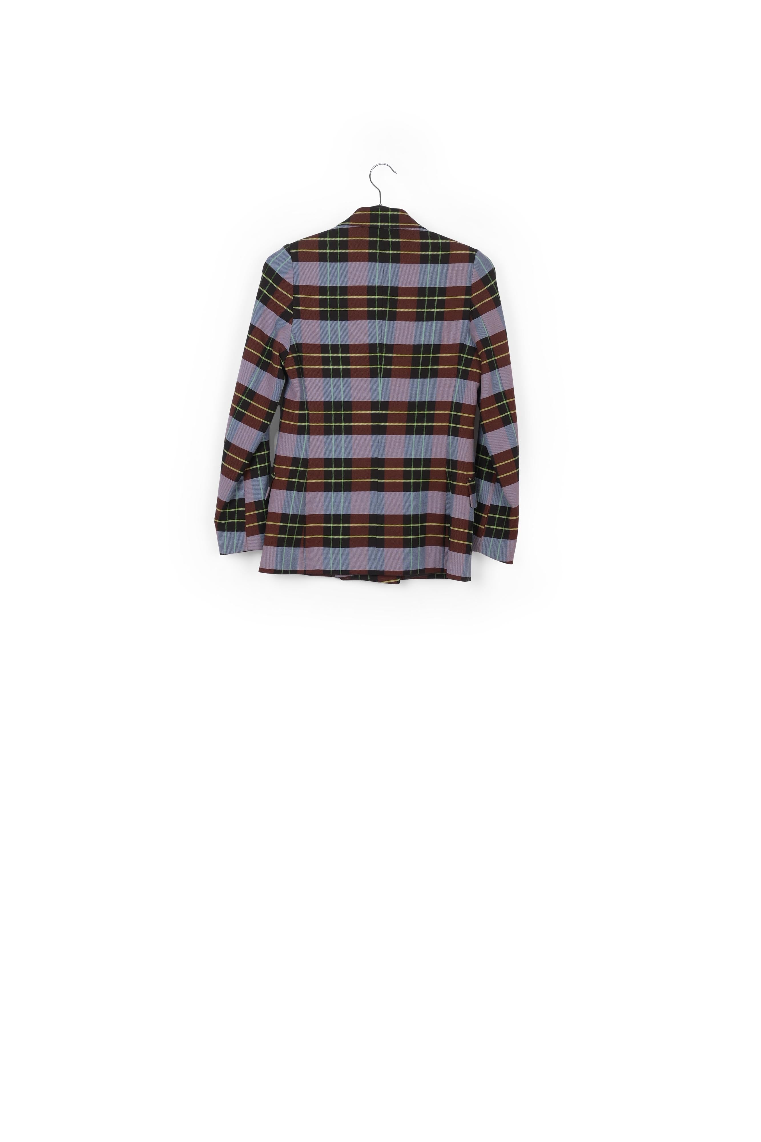 Veste croisée au motif tartan bleu pâle, bordeaux et noir RE—SSENTIEL | Essentiel second hand