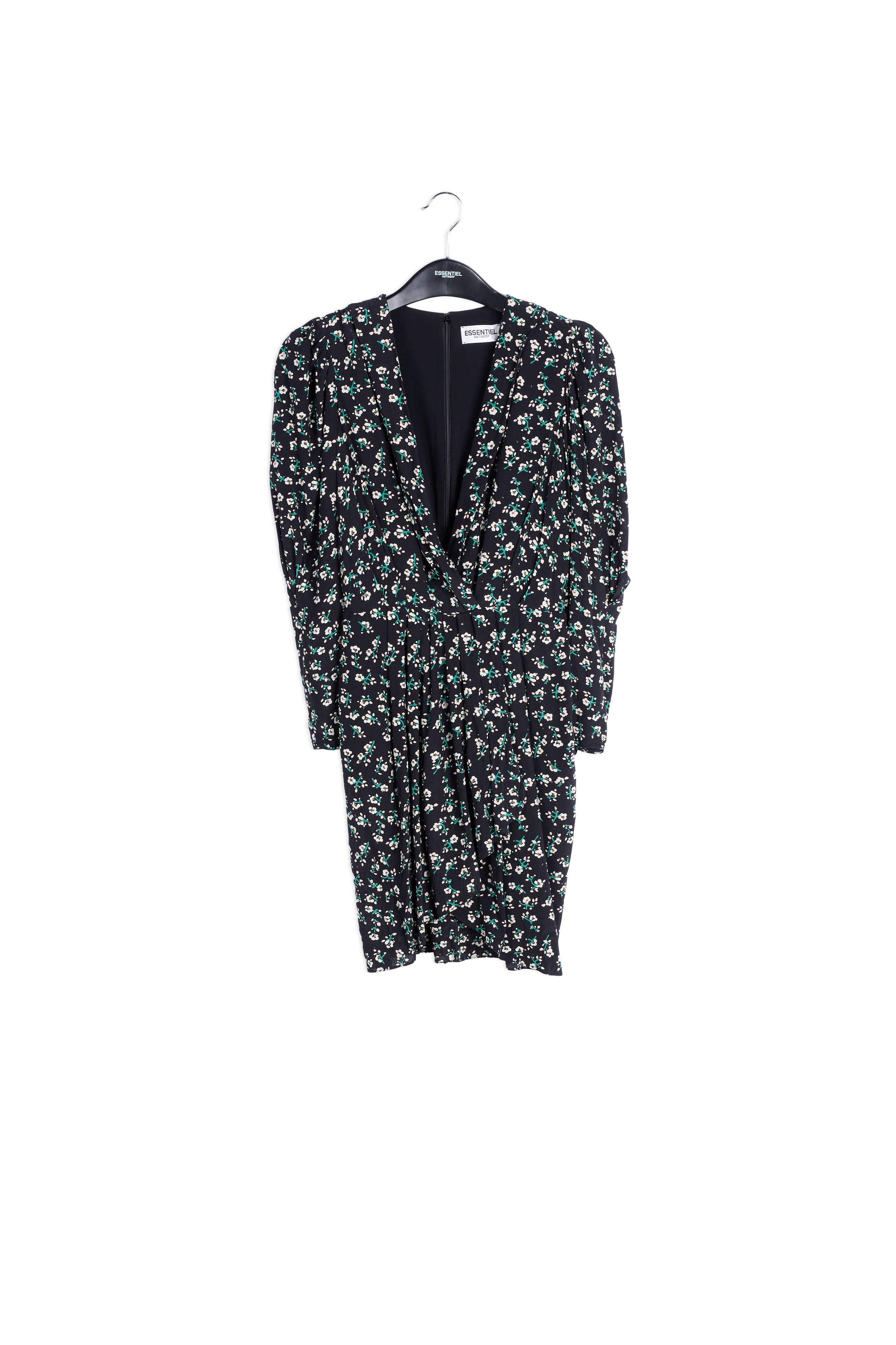 Black floral mini wrap dress RE—SSENTIEL | Essentiel second hand