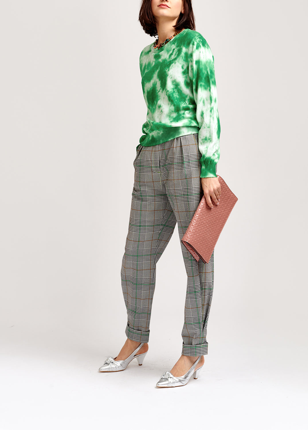 Off-white plaid high-rise pants RE—SSENTIEL | Essentiel second hand