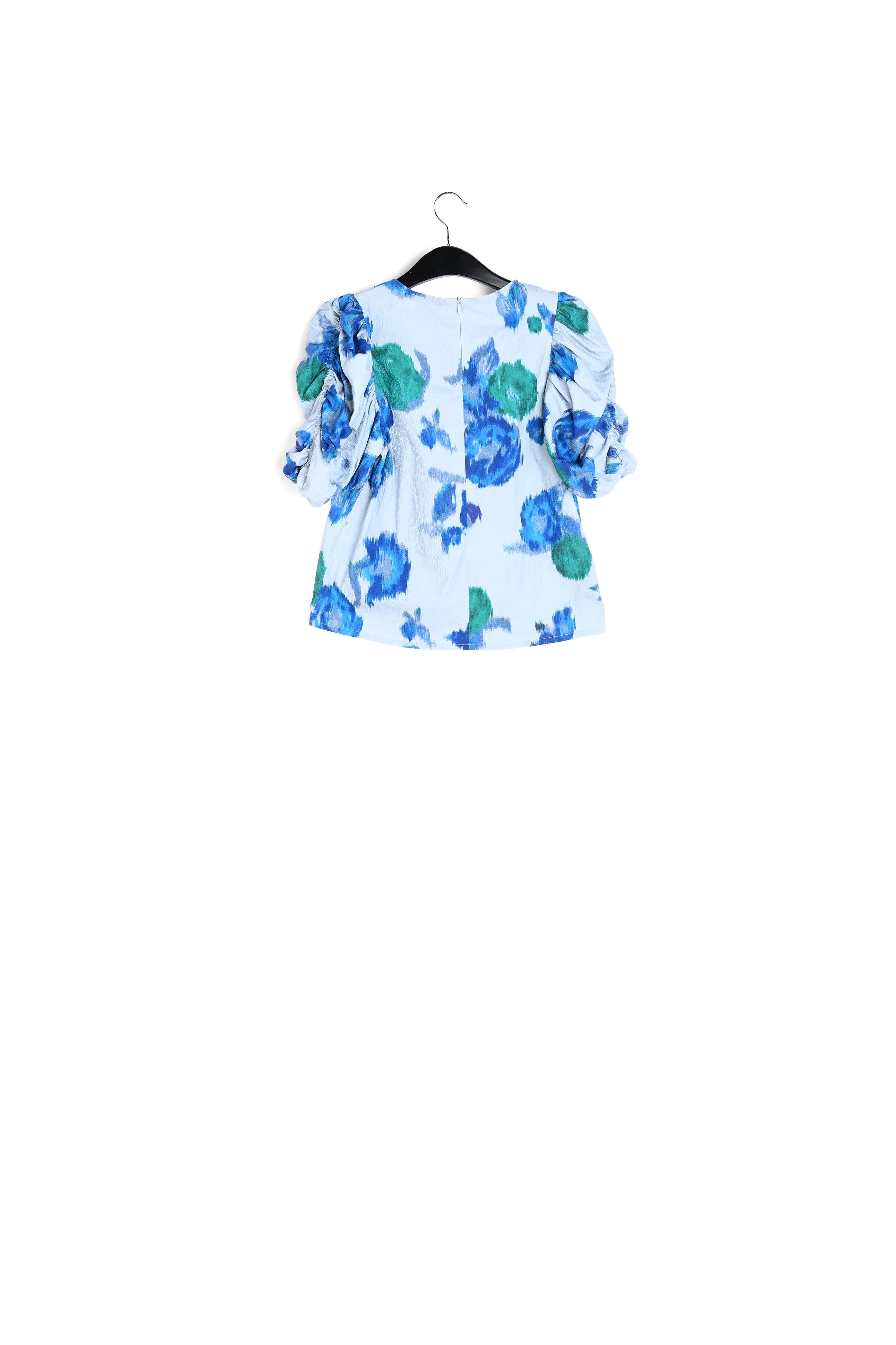 Light blue puffed sleeve top with floral print RE—SSENTIEL | Essentiel second hand