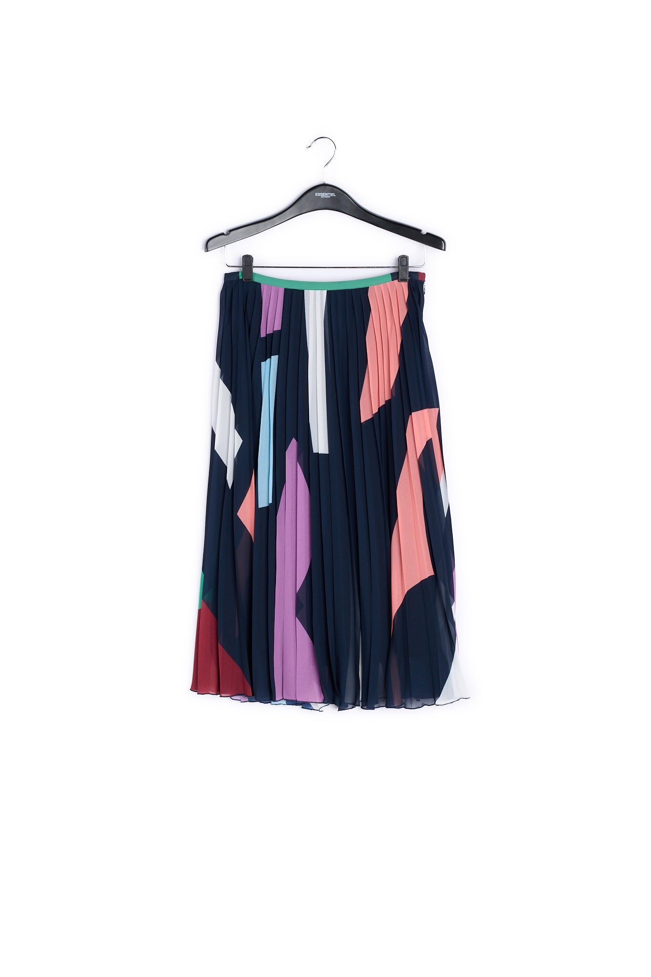 Dark blue graphic print plissé midi skirt RE—SSENTIEL | Essentiel second hand