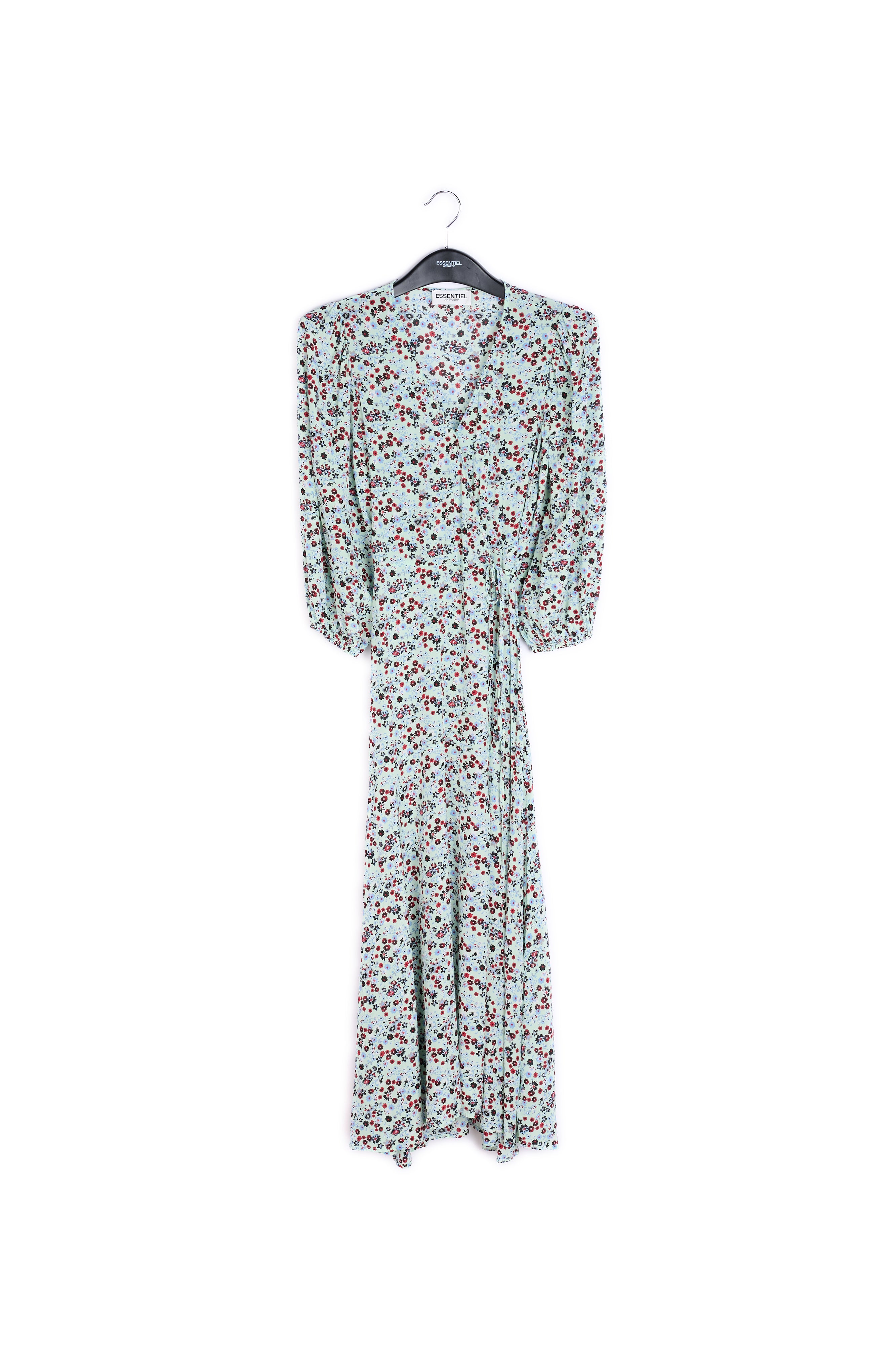 Robe maxi cache-cœur vert menthe à imprimé floral RE—SSENTIEL | Essentiel second hand