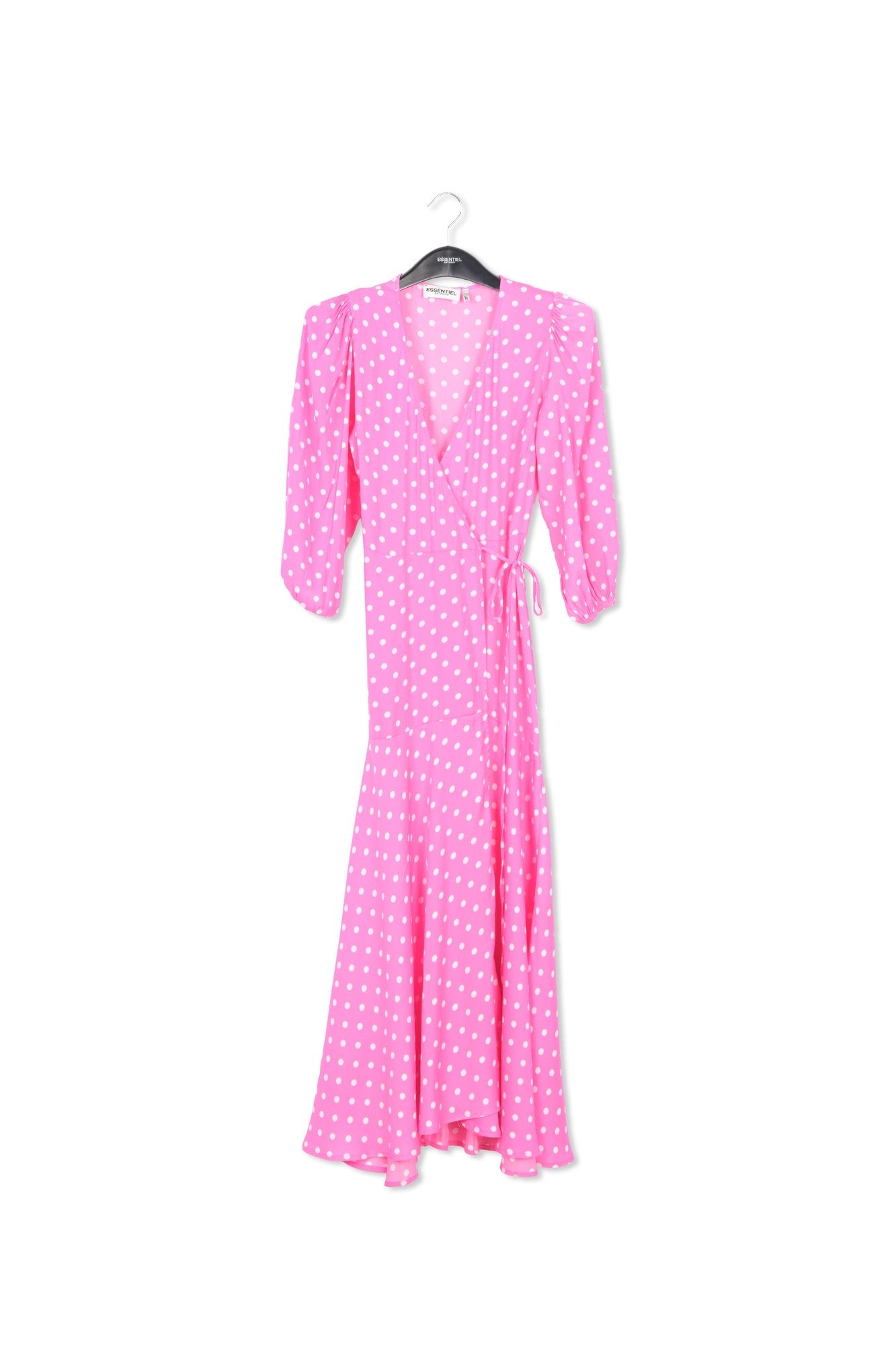 Robe maxi portefeuille rose fluo à pois RE—SSENTIEL | Essentiel second hand