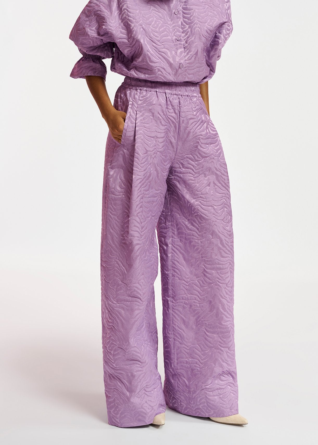 Lilac zebra jacquard wide-leg pants RE—SSENTIEL | Essentiel second hand