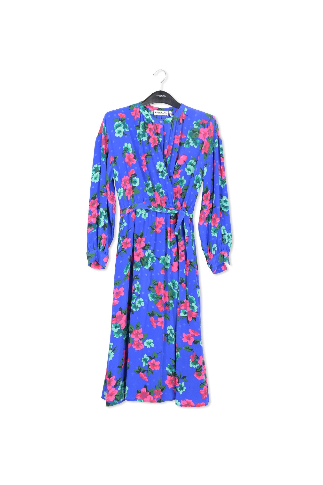 Dark blue floral and polka dot silk shirt dress RE—SSENTIEL | Essentiel second hand