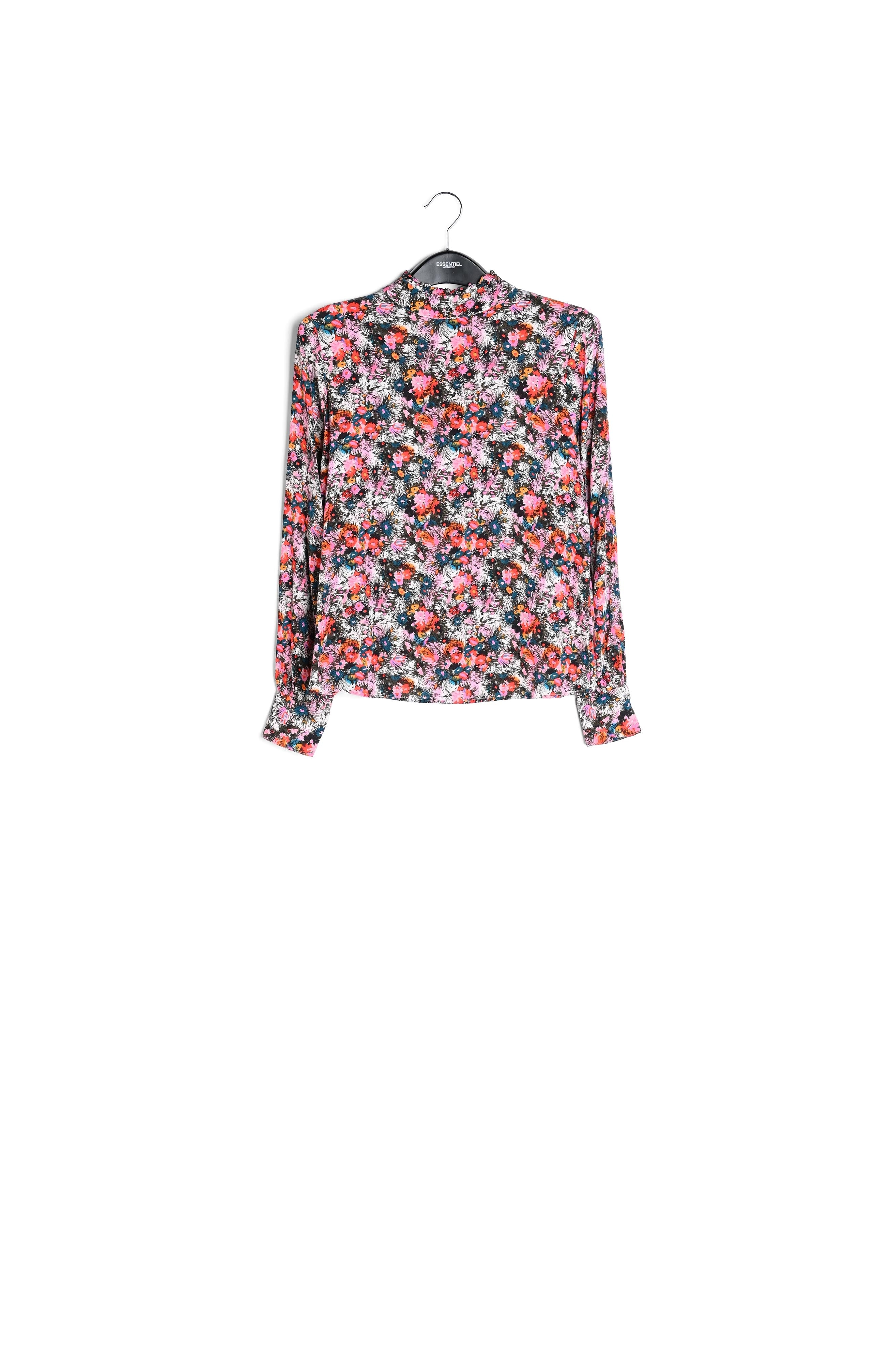 Roze top met bloemenprint en ruchekraag RE—SSENTIEL | Essentiel second hand