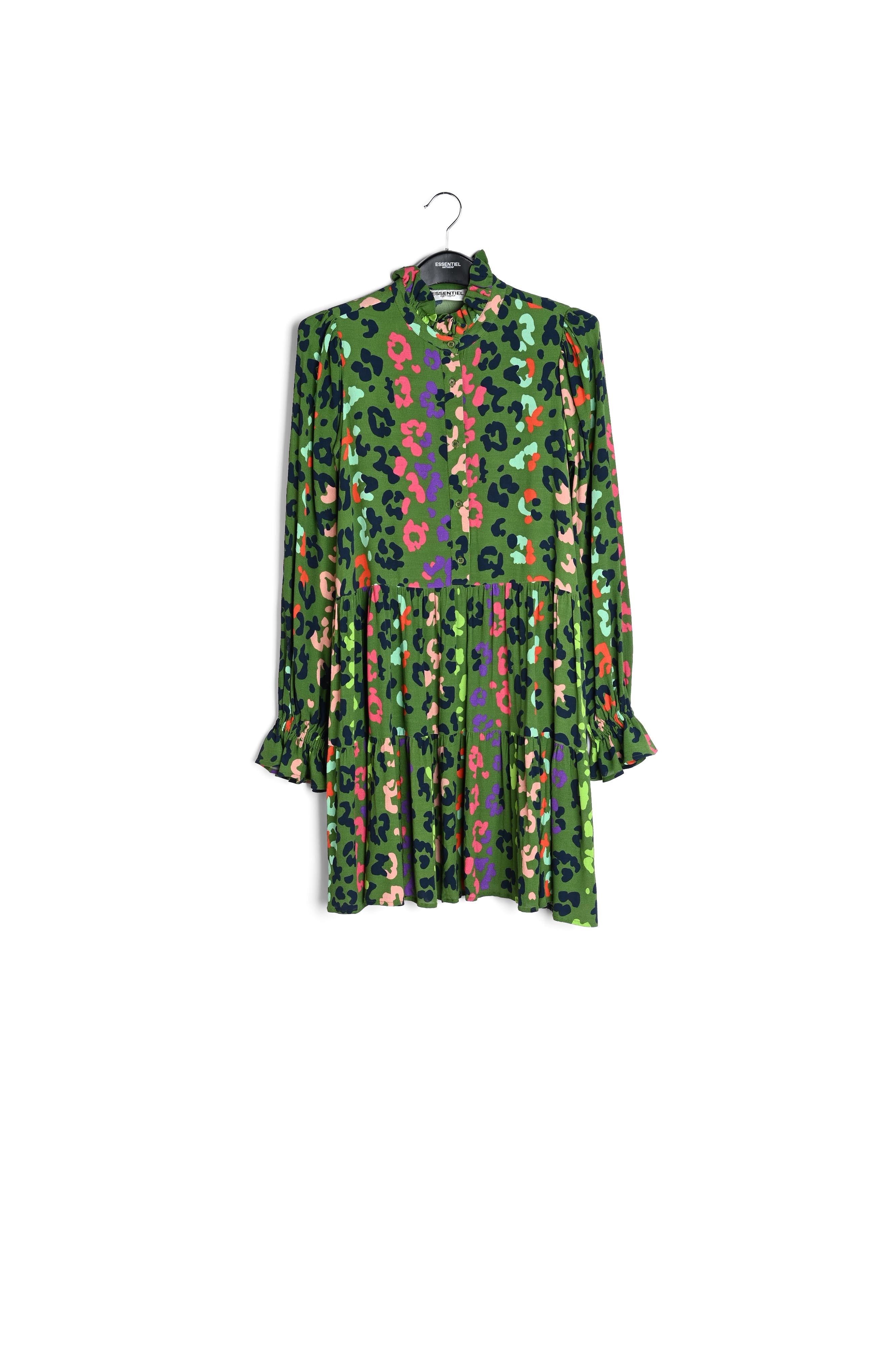 Groene mini-jurk met luipaardprint RE—SSENTIEL | Essentiel second hand