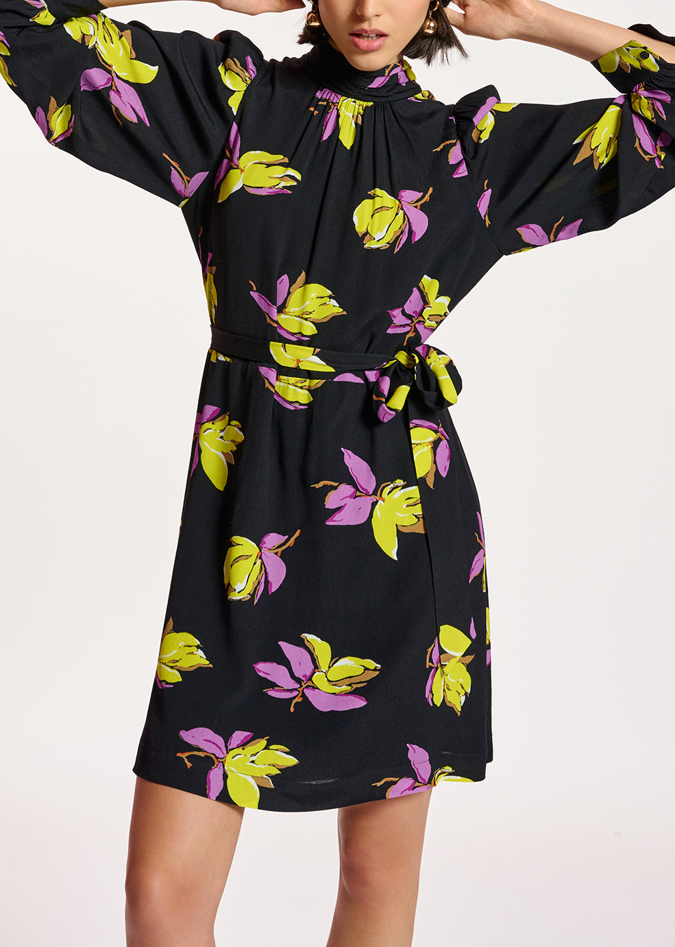 Black floral-printed mini dress RE—SSENTIEL | Essentiel second hand
