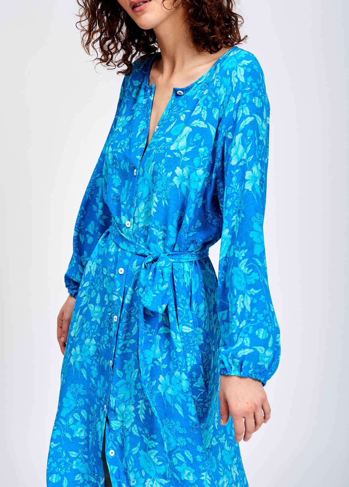 Printed blue silk shirt dress RE—SSENTIEL | Essentiel second hand