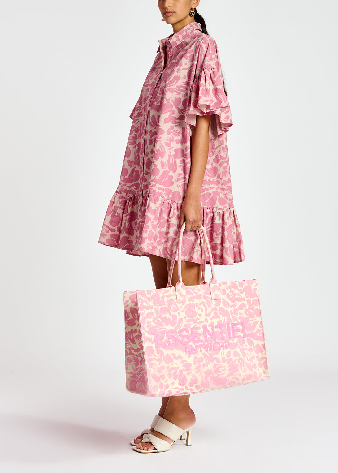 Light pink and lilac floral-print a-line mini dress RE—SSENTIEL | Essentiel second hand