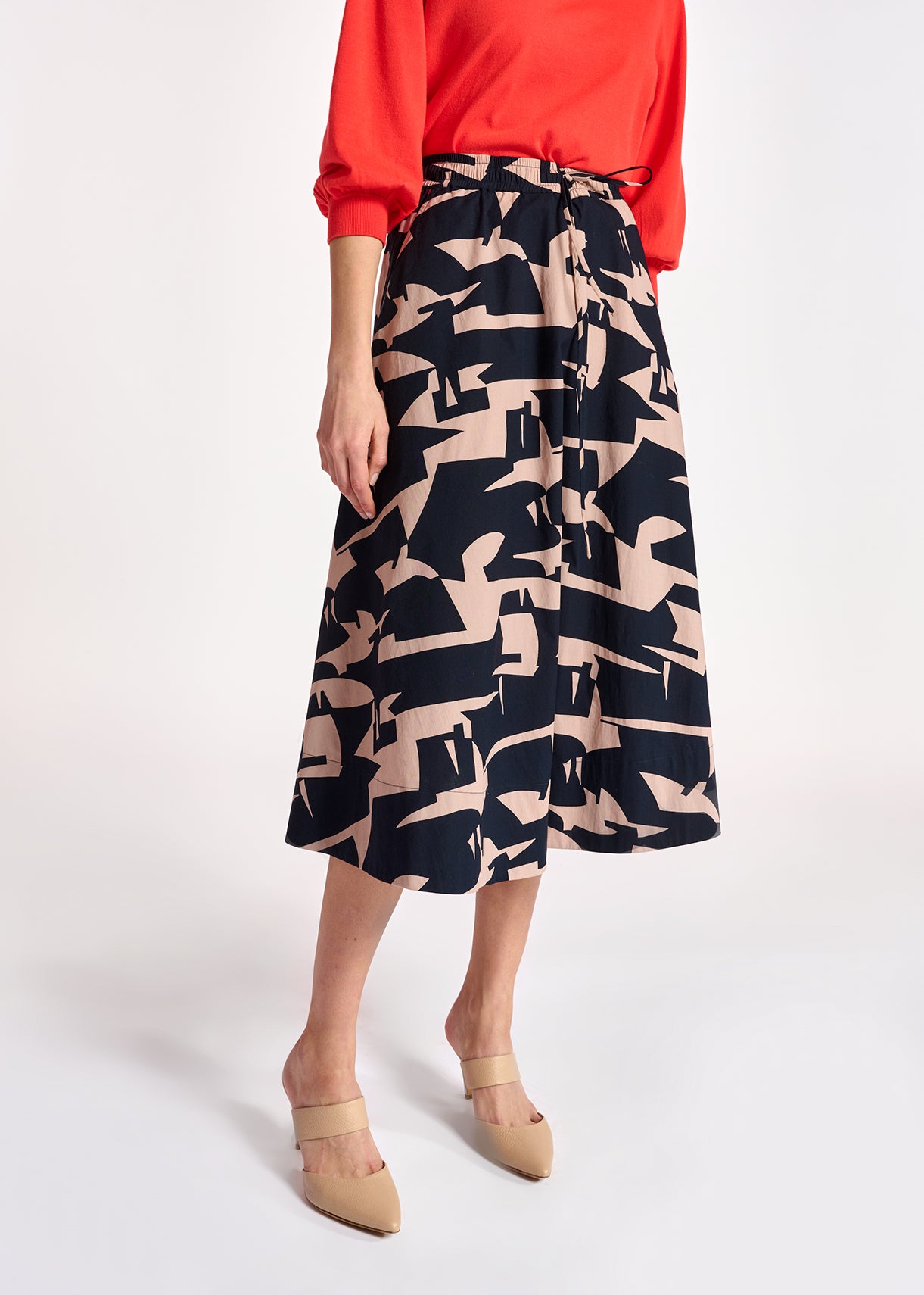 Jupe midi graphique bleue et beige RE—SSENTIEL | Essentiel second hand