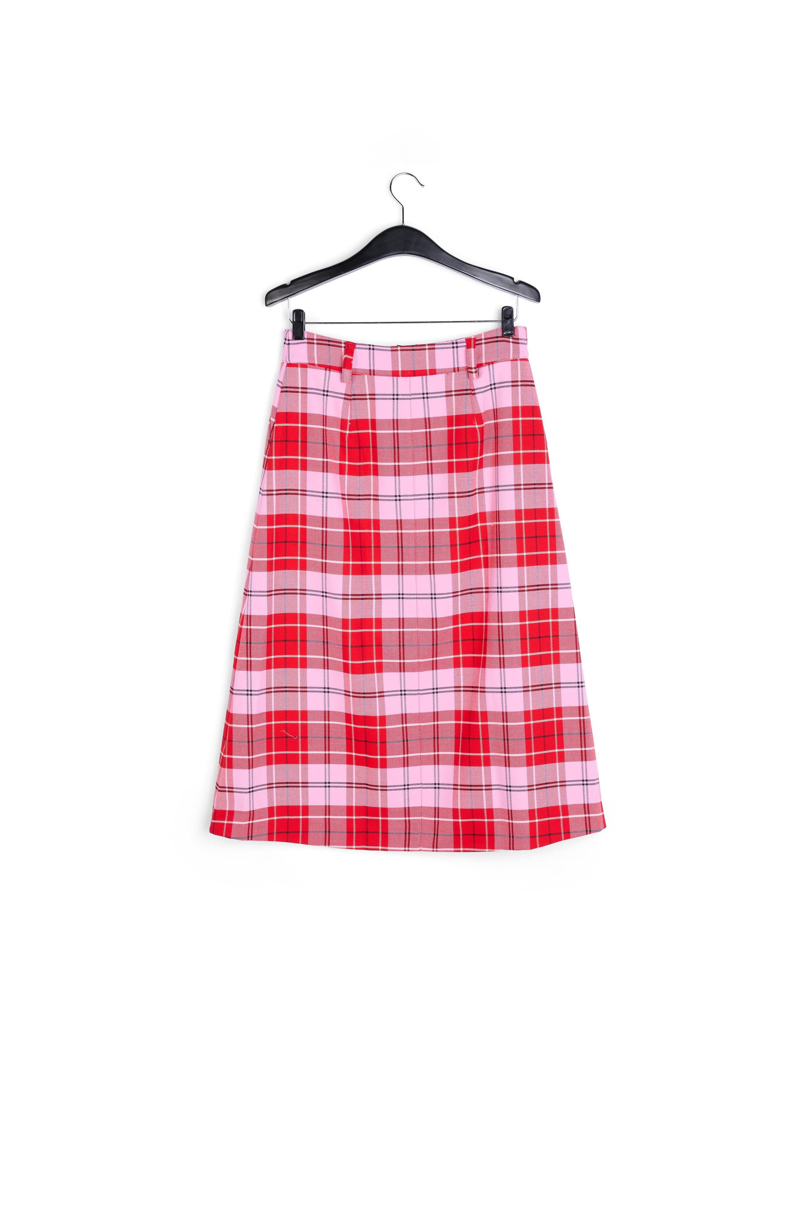 Red and pink check midi skirt RE—SSENTIEL | Essentiel second hand