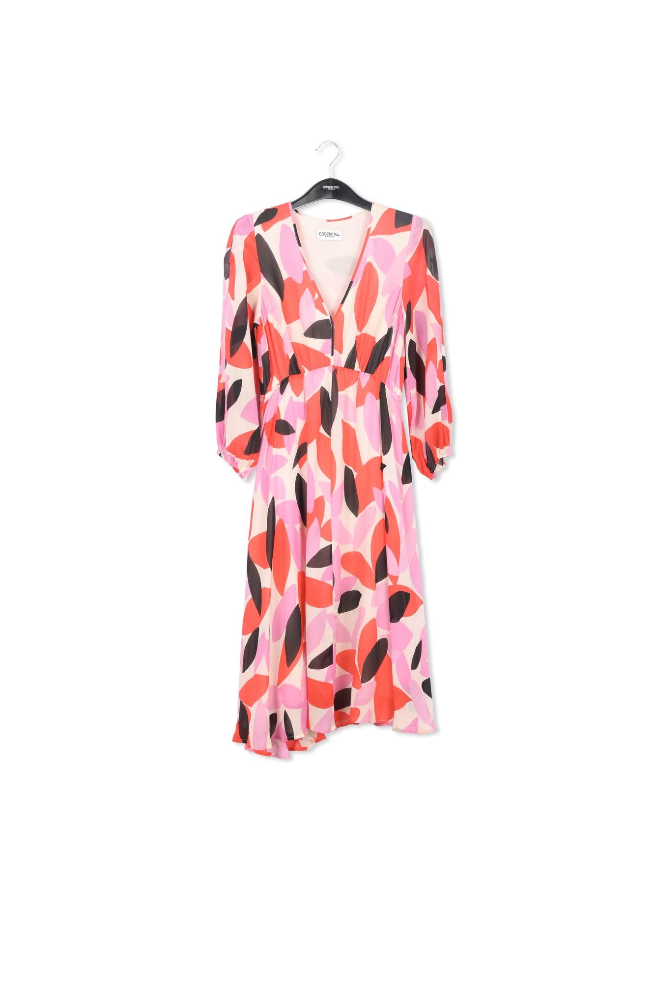 Off-white, red and pink abstract print midi-length dress RE—SSENTIEL | Essentiel second hand