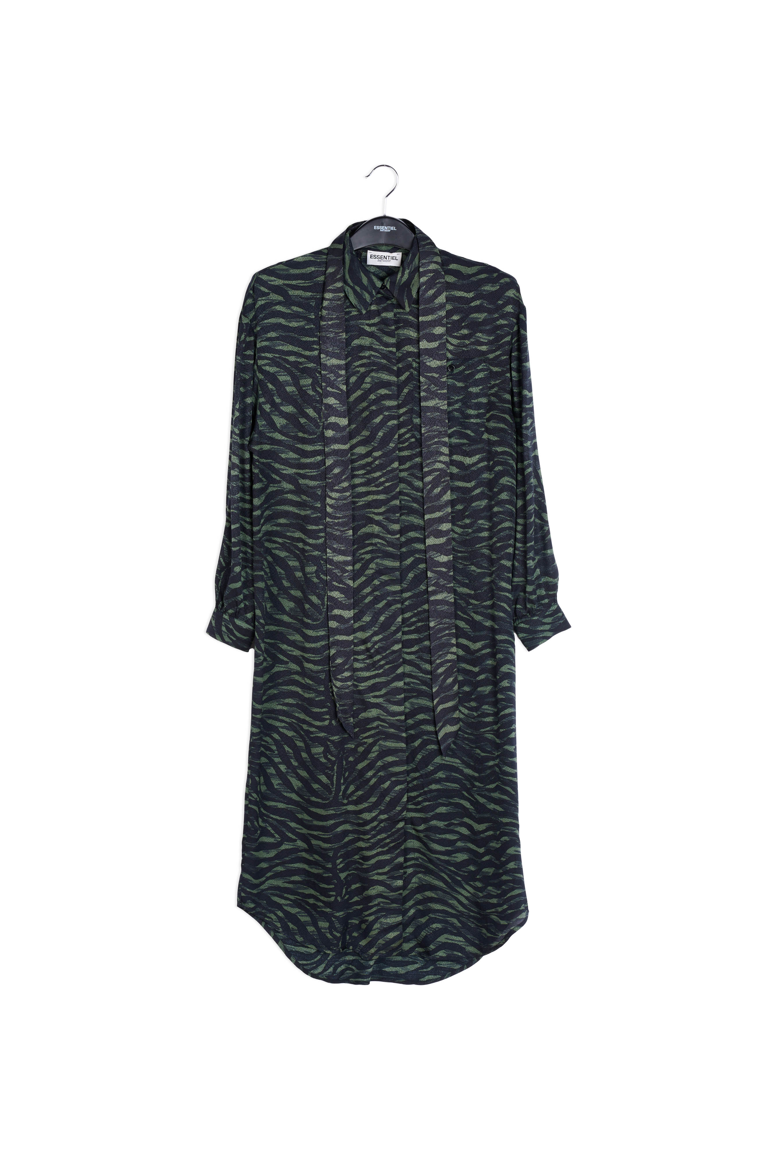 Green and black zebra print midi shirt dress RE—SSENTIEL | Essentiel second hand