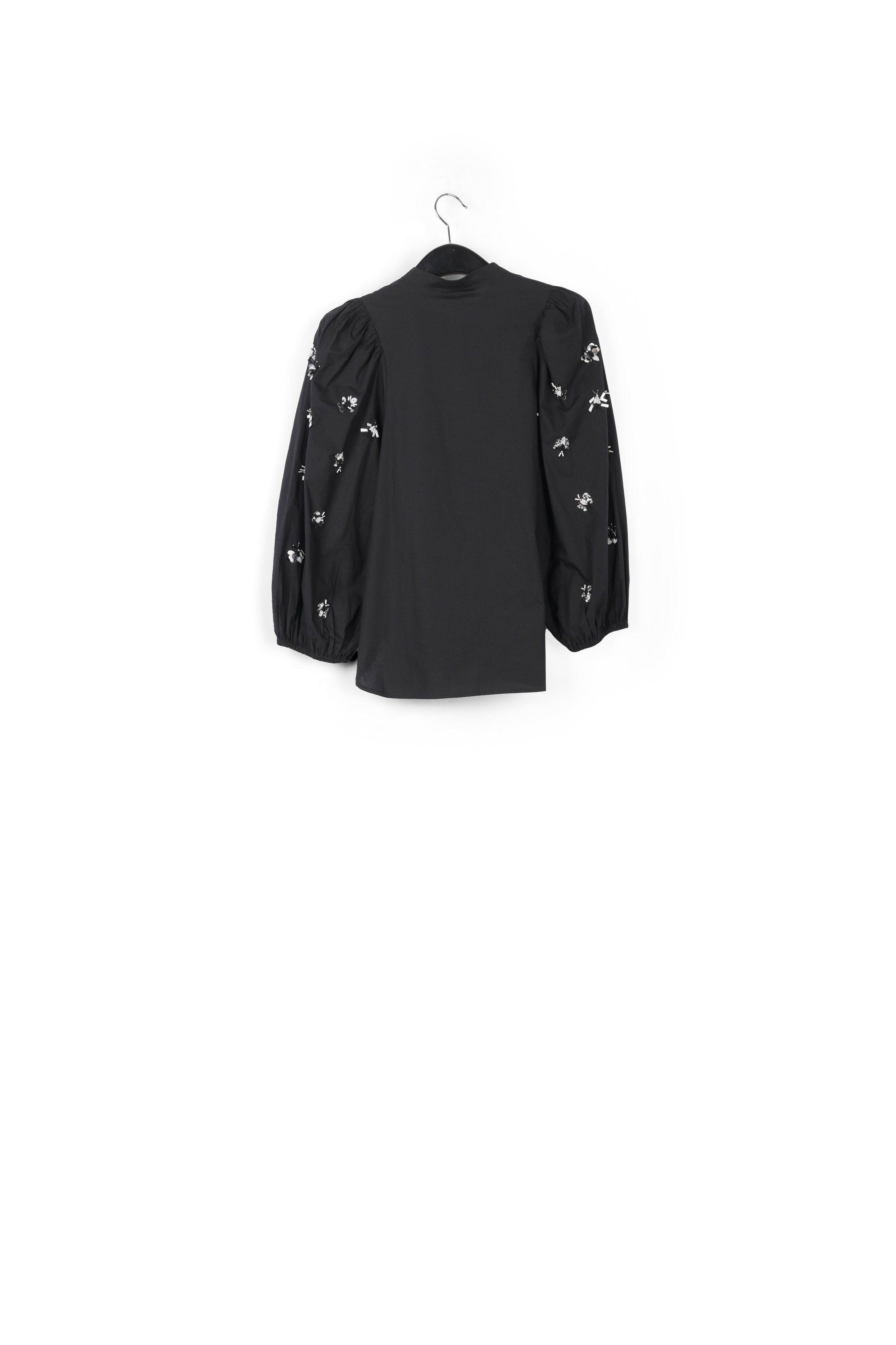 Black cotton-poplin embroidered puffed-sleeve shirt RE—SSENTIEL | Essentiel second hand