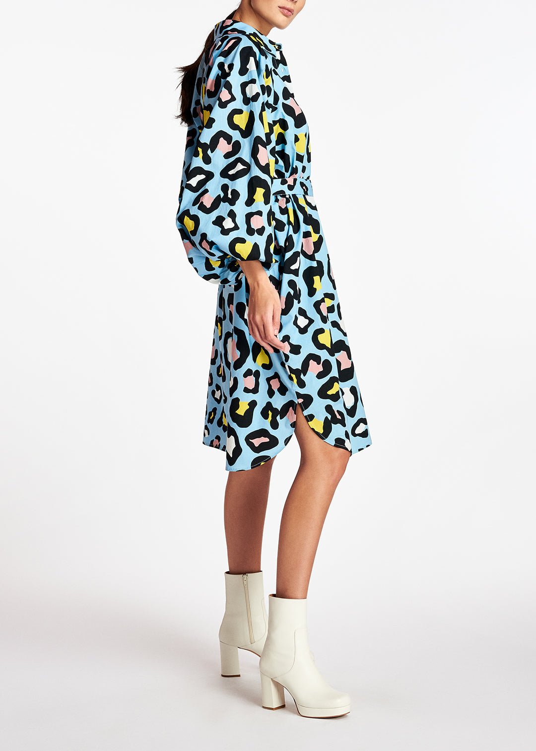 Light blue leopard-print shirt dress RE—SSENTIEL | Essentiel second hand