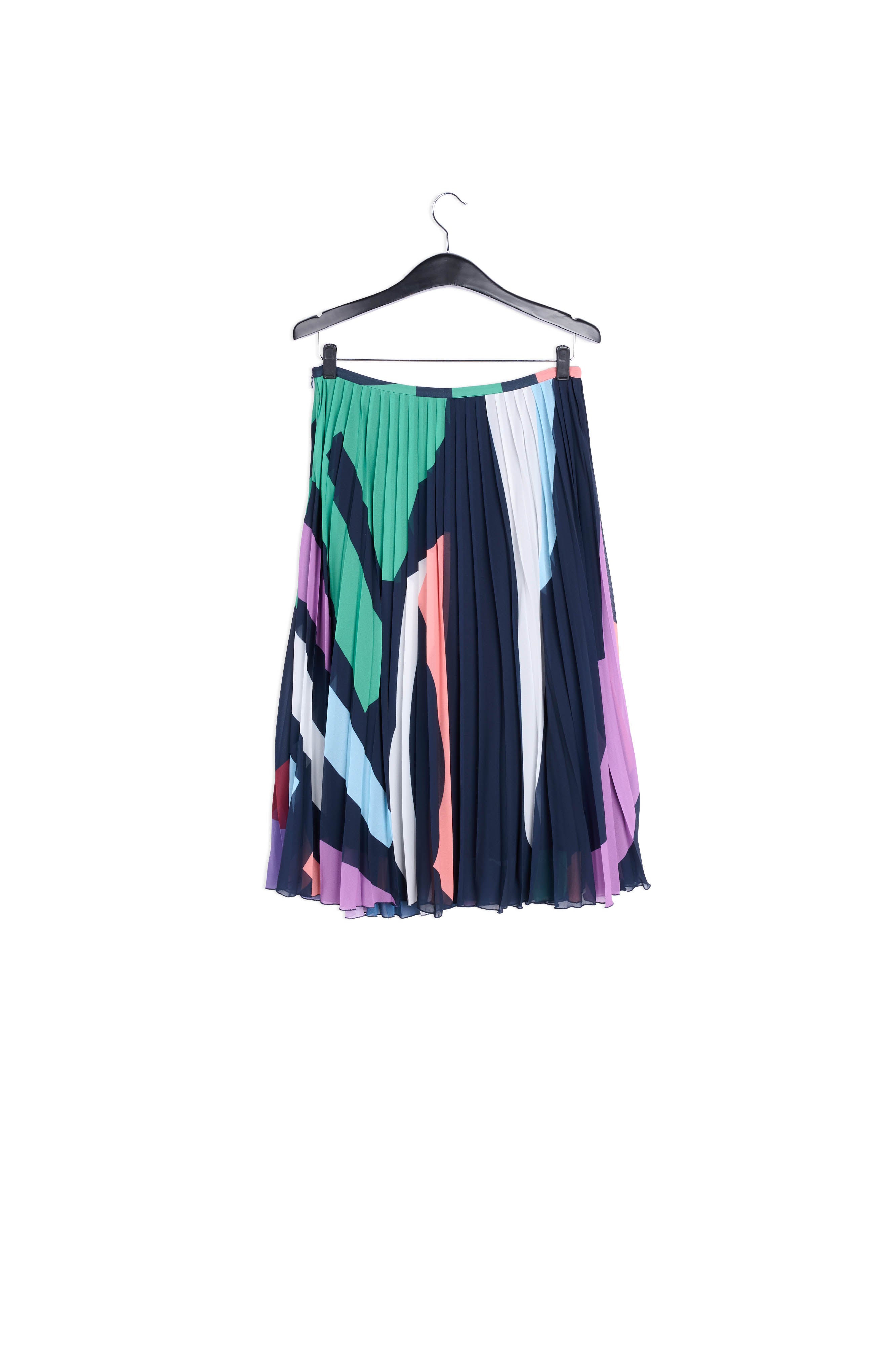 Dark blue graphic print plissé midi skirt RE—SSENTIEL | Essentiel second hand