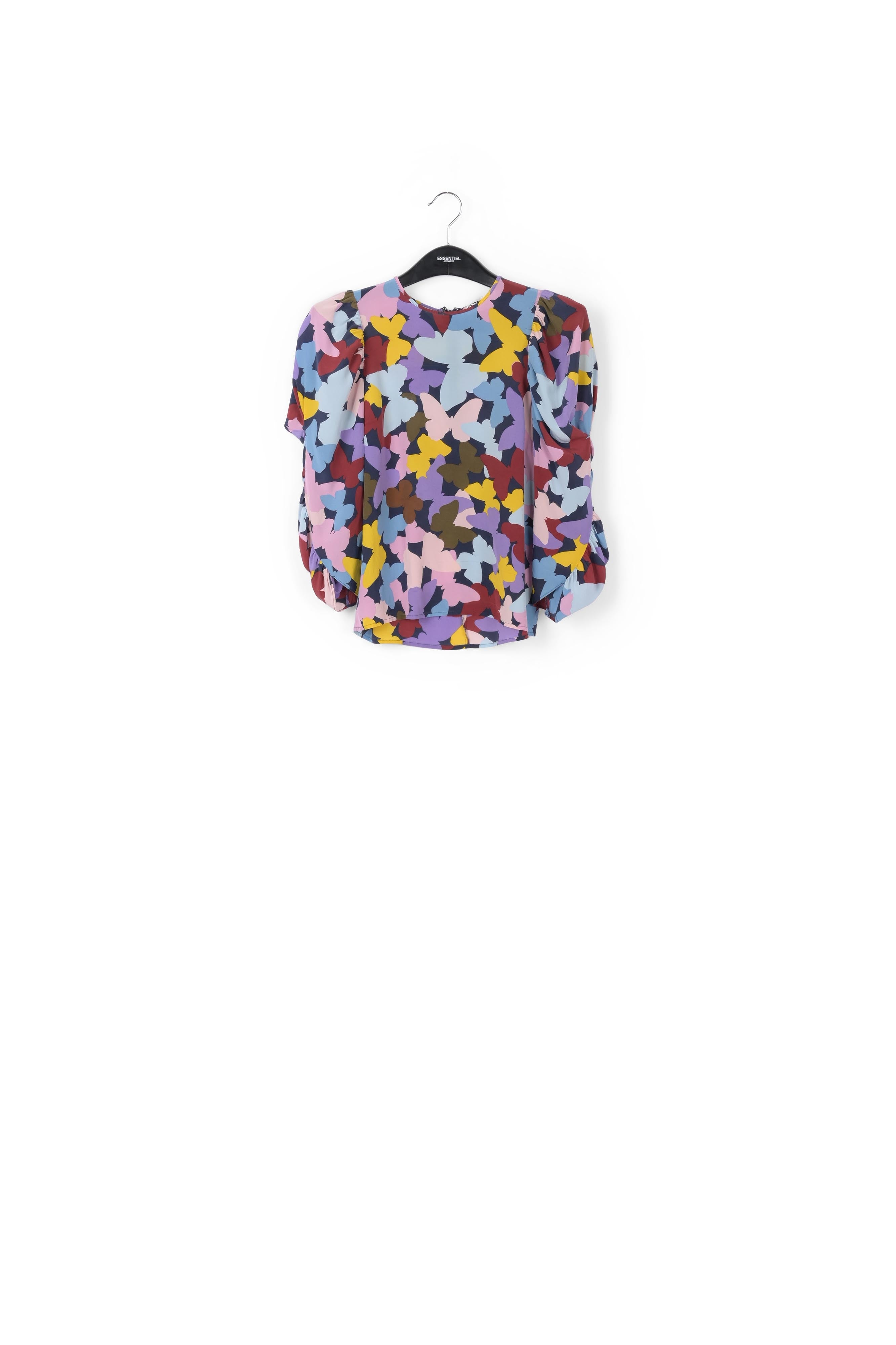 Dark blue silk butterfly print top RE—SSENTIEL | Essentiel second hand