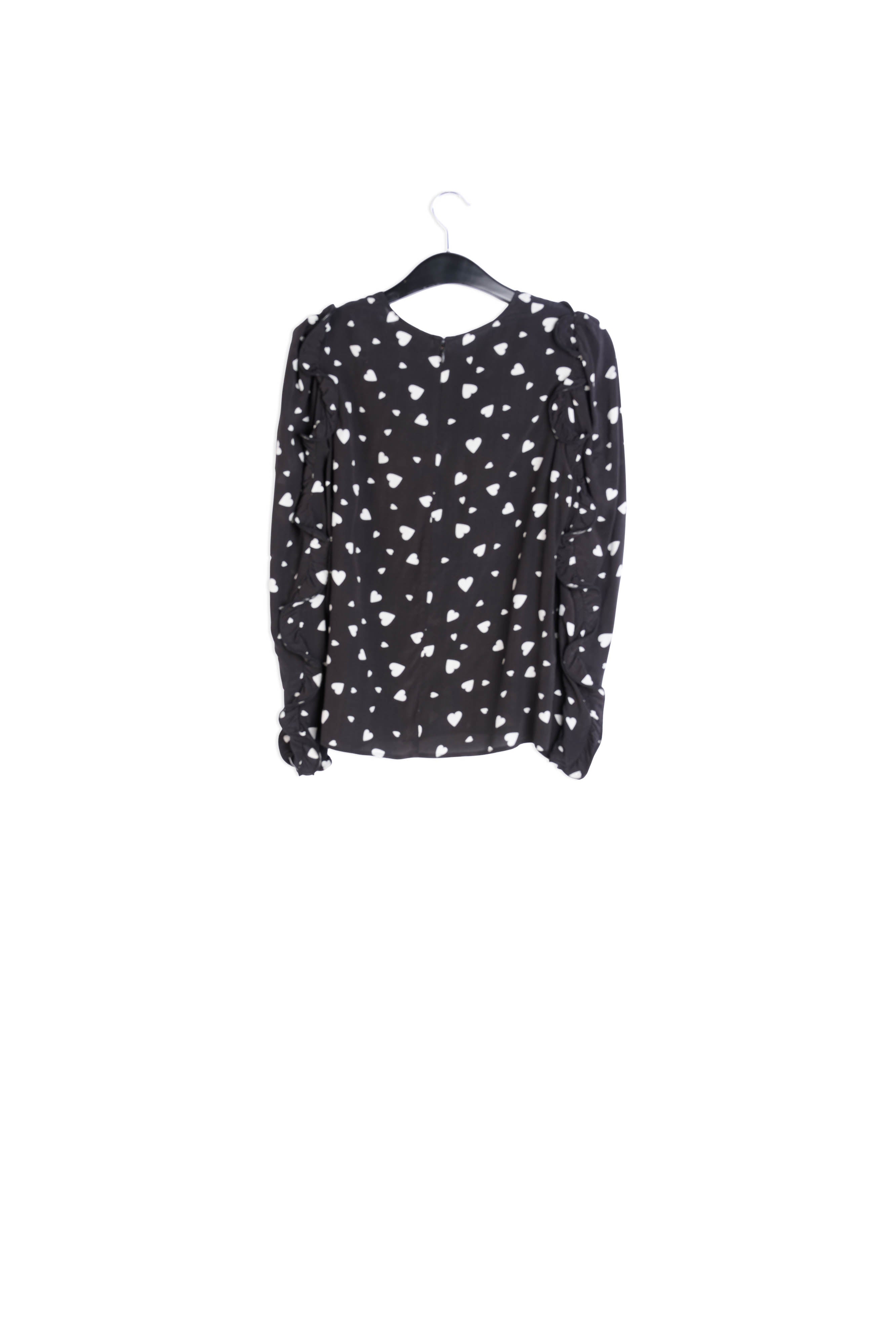 Top noir à cœurs avec manches à ruches RE—SSENTIEL | Essentiel second hand