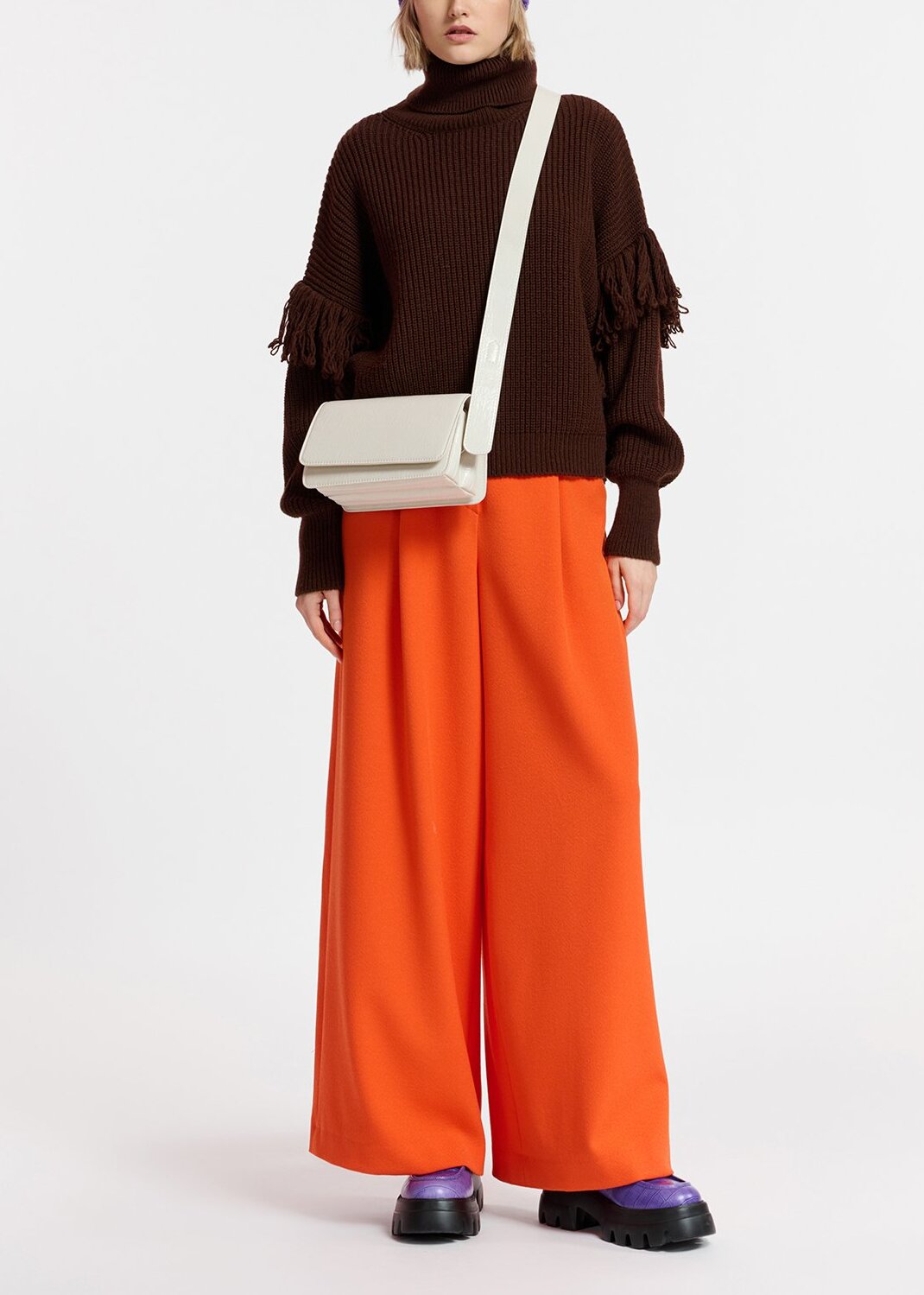 Dark brown knit sweater with fringes RE—SSENTIEL | Essentiel second hand