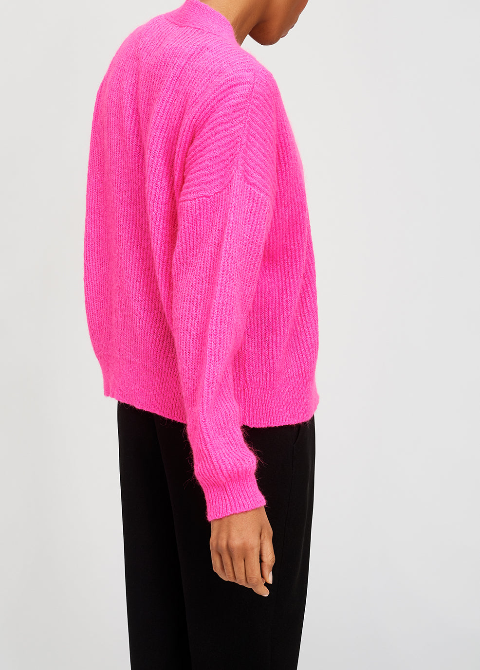Knitted ribbed cardigan in fuchsia with mohair RE—SSENTIEL | Essentiel second hand