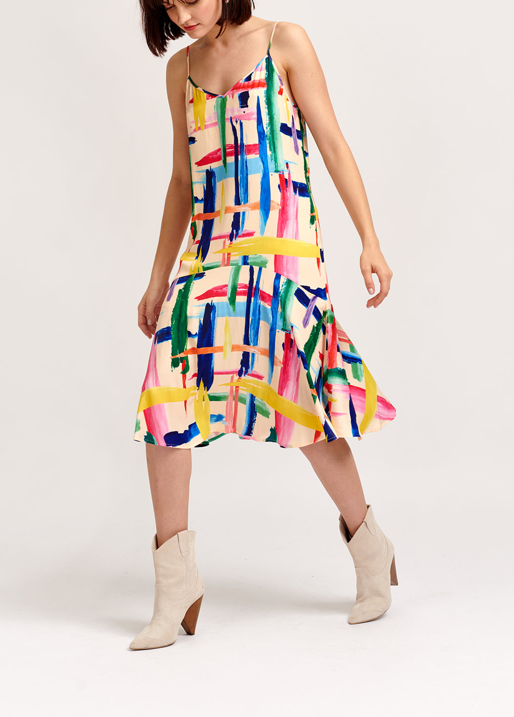 Robe midi à rayures graphiques multicolores RE—SSENTIEL | Essentiel second hand