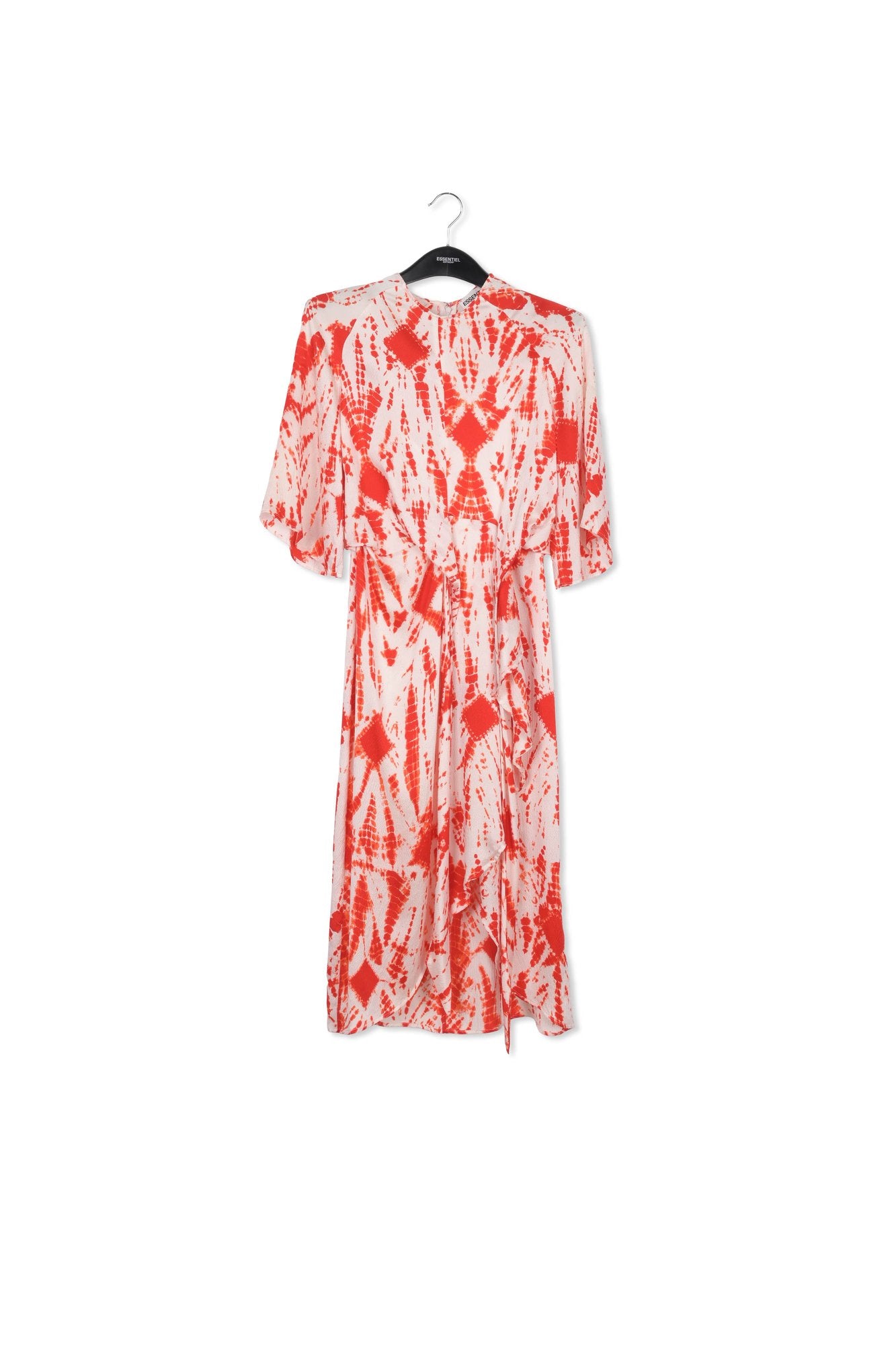 Off-white and red tie-dyed silk midi dress RE—SSENTIEL | Essentiel second hand