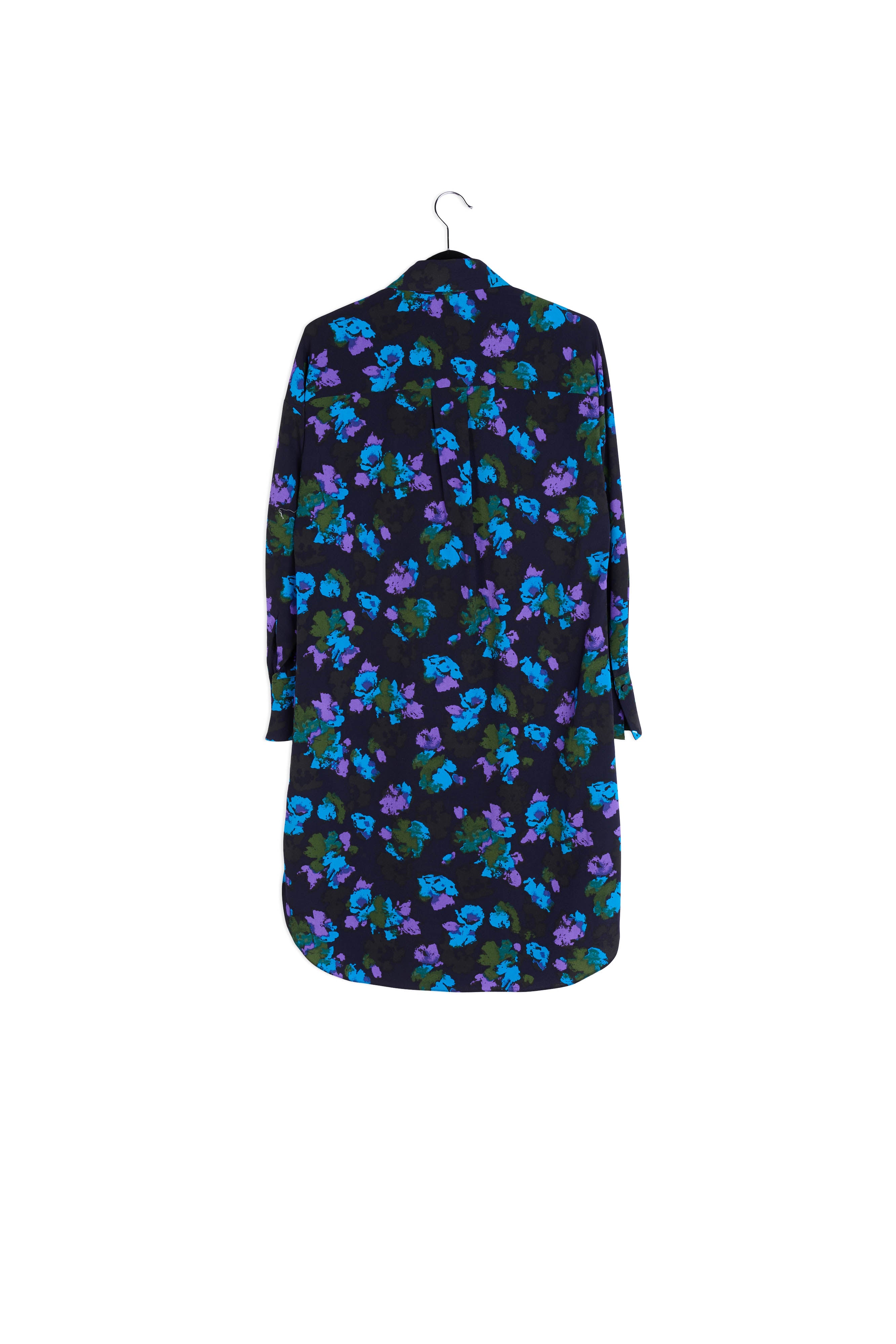 Black and blue floral print midi shirt dress RE—SSENTIEL | Essentiel second hand