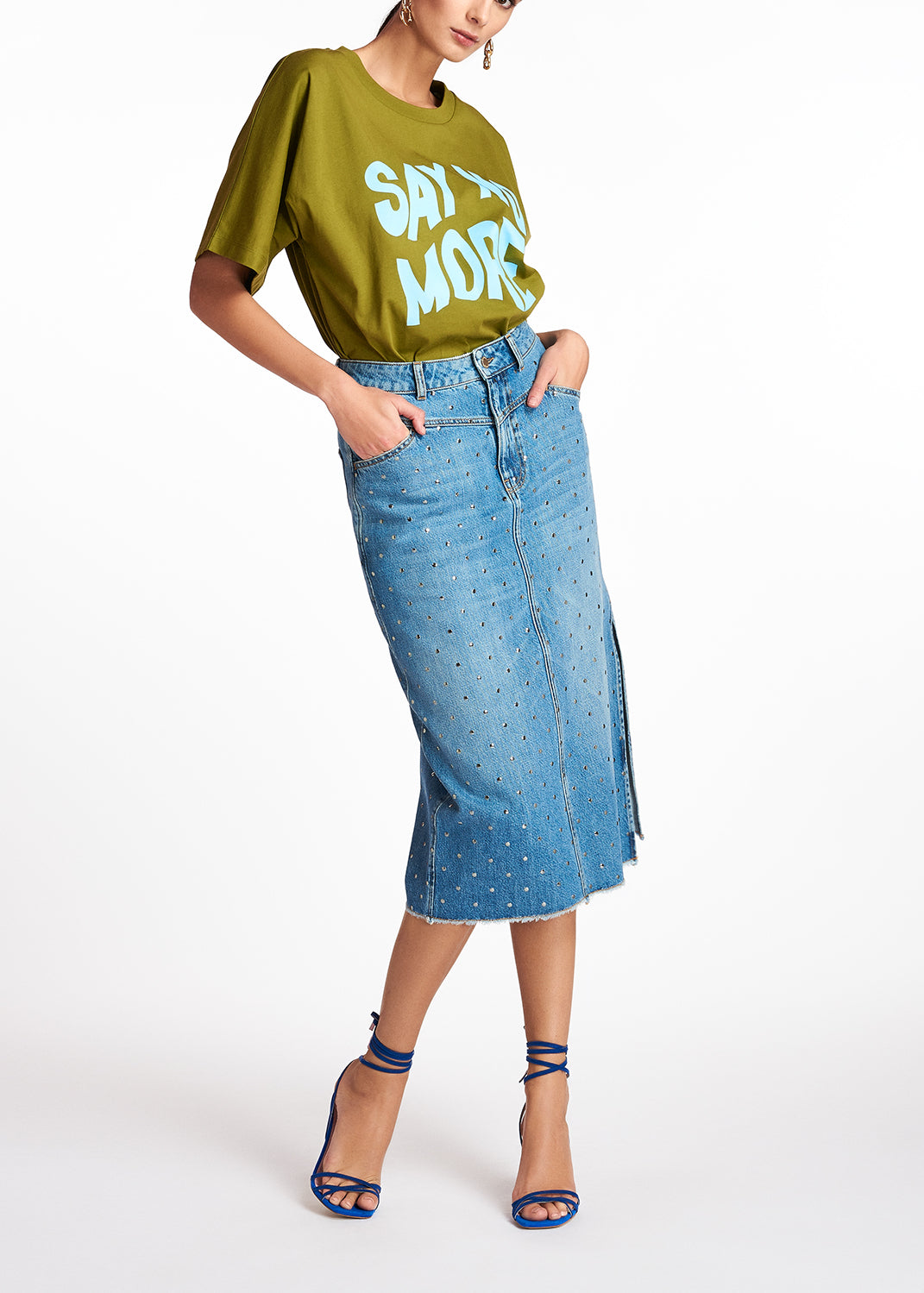 Green organic cotton 'Say No More' T-shirt RE—SSENTIEL | Essentiel second hand