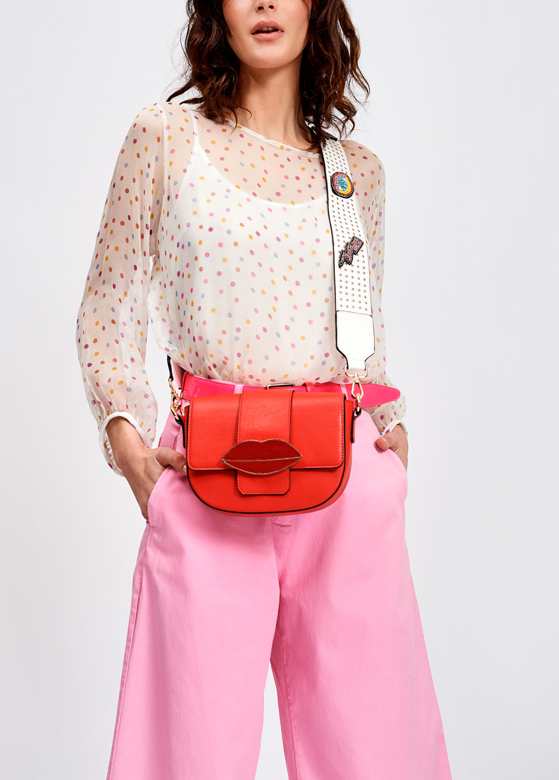 Off-white sheer polka dot top with lining RE—SSENTIEL | Essentiel second hand