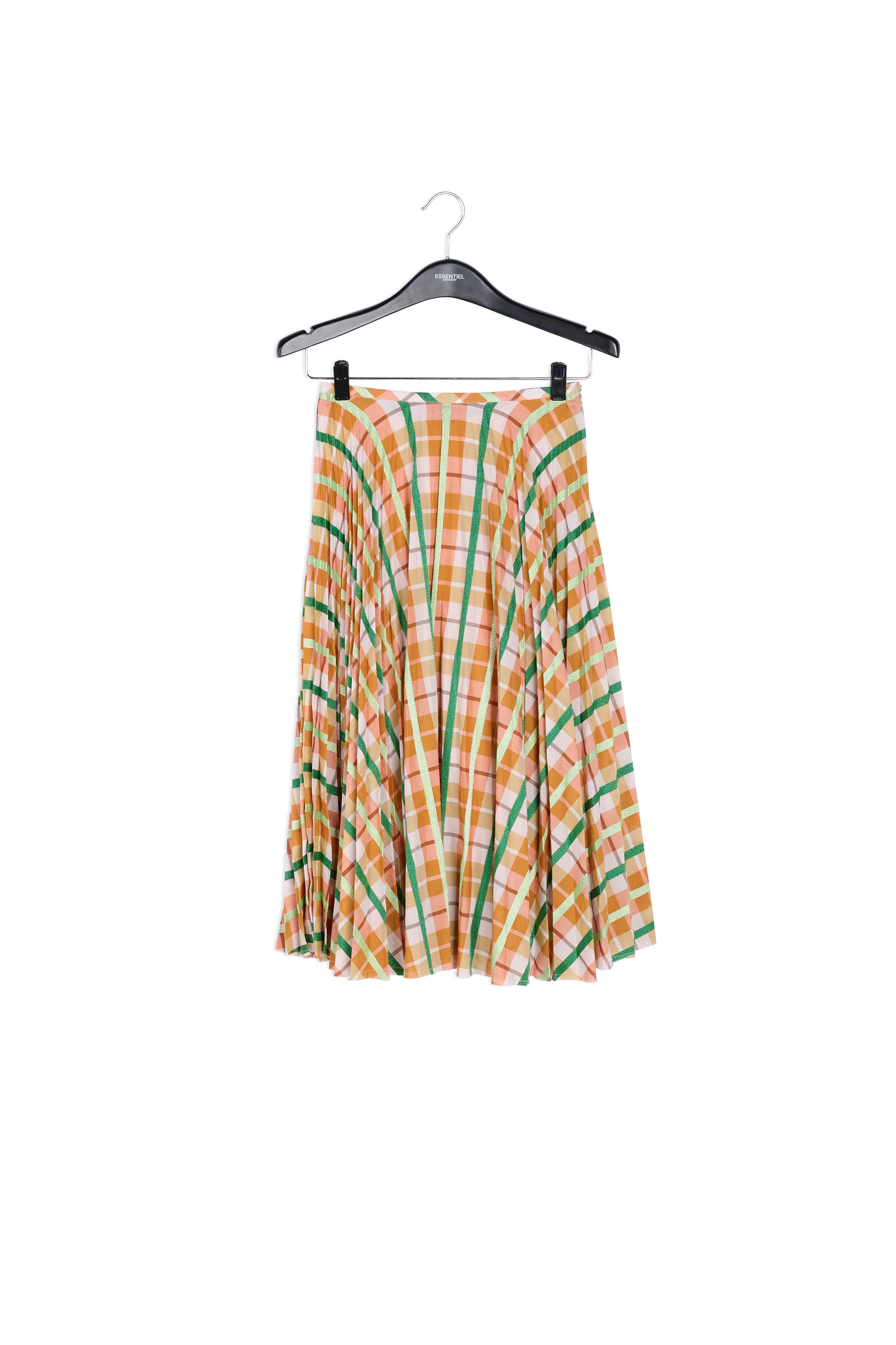 Jupe plissée tartan beige et bleu RE—SSENTIEL | Essentiel second hand