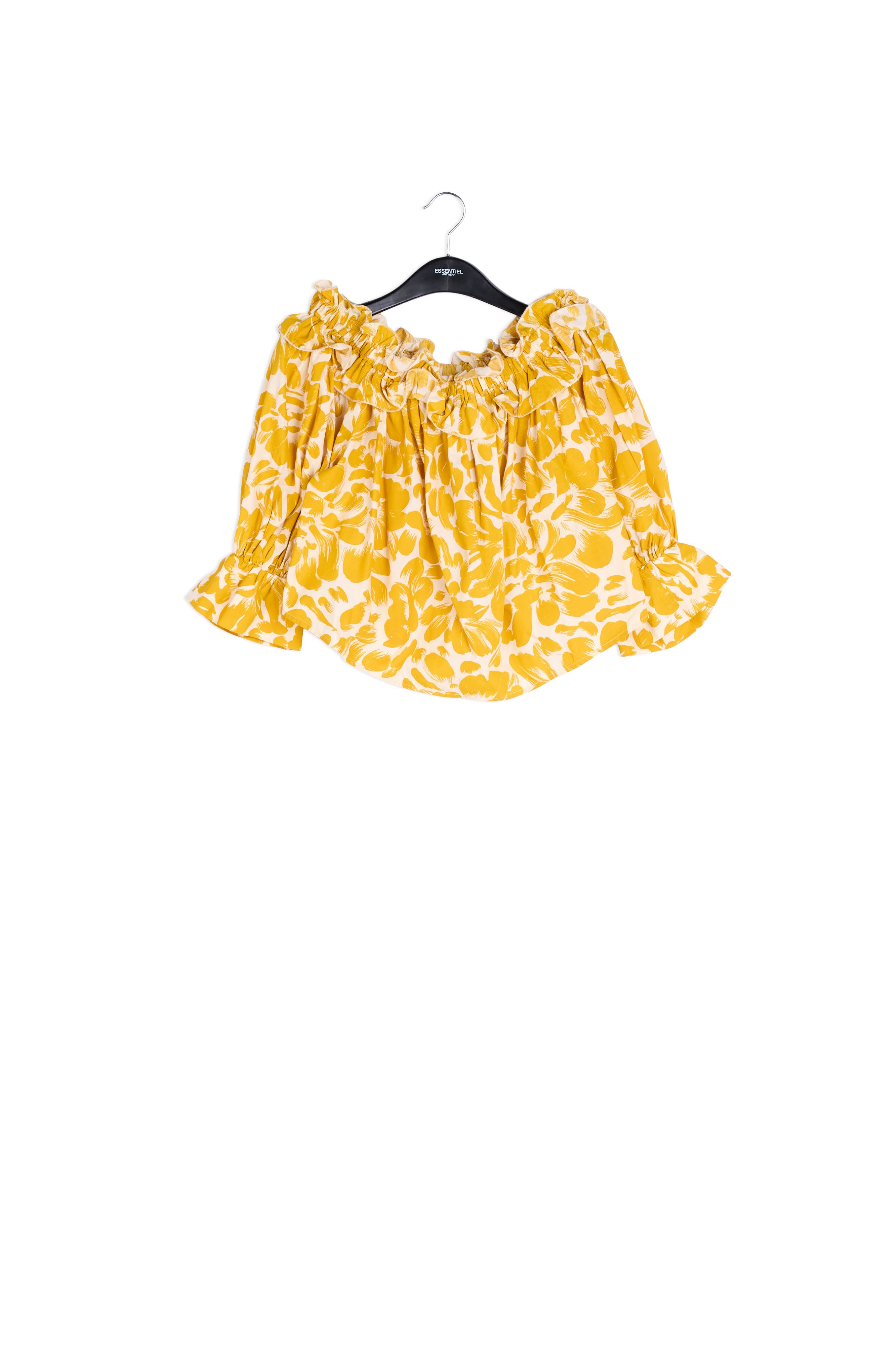 Gele en witte tropische top met blote schouders RE—SSENTIEL | Essentiel second hand