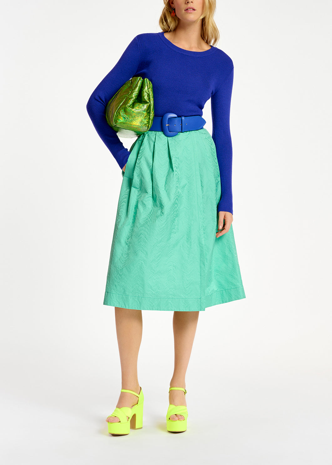 Jupe portefeuille en jacquard turquoise RE—SSENTIEL | Essentiel second hand