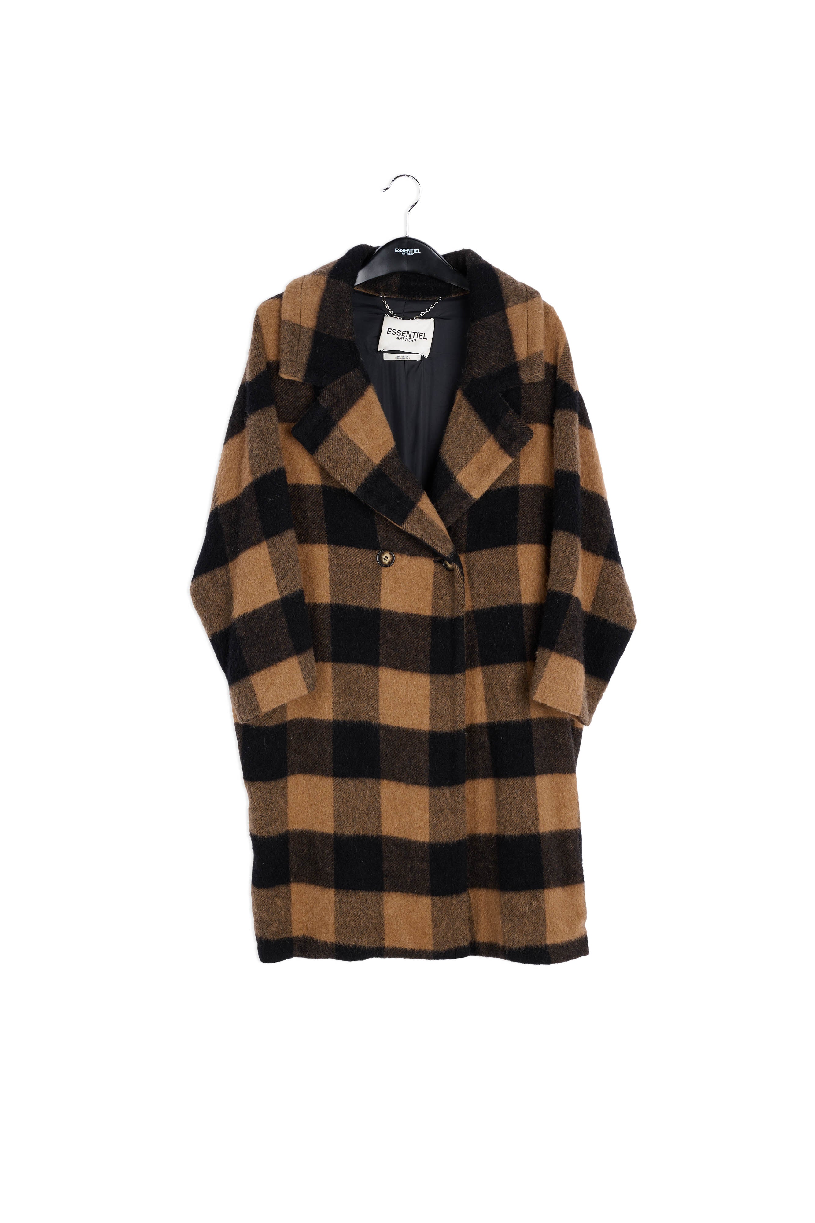 Oversized jacket with brown and black checks RE—SSENTIEL | Essentiel second hand