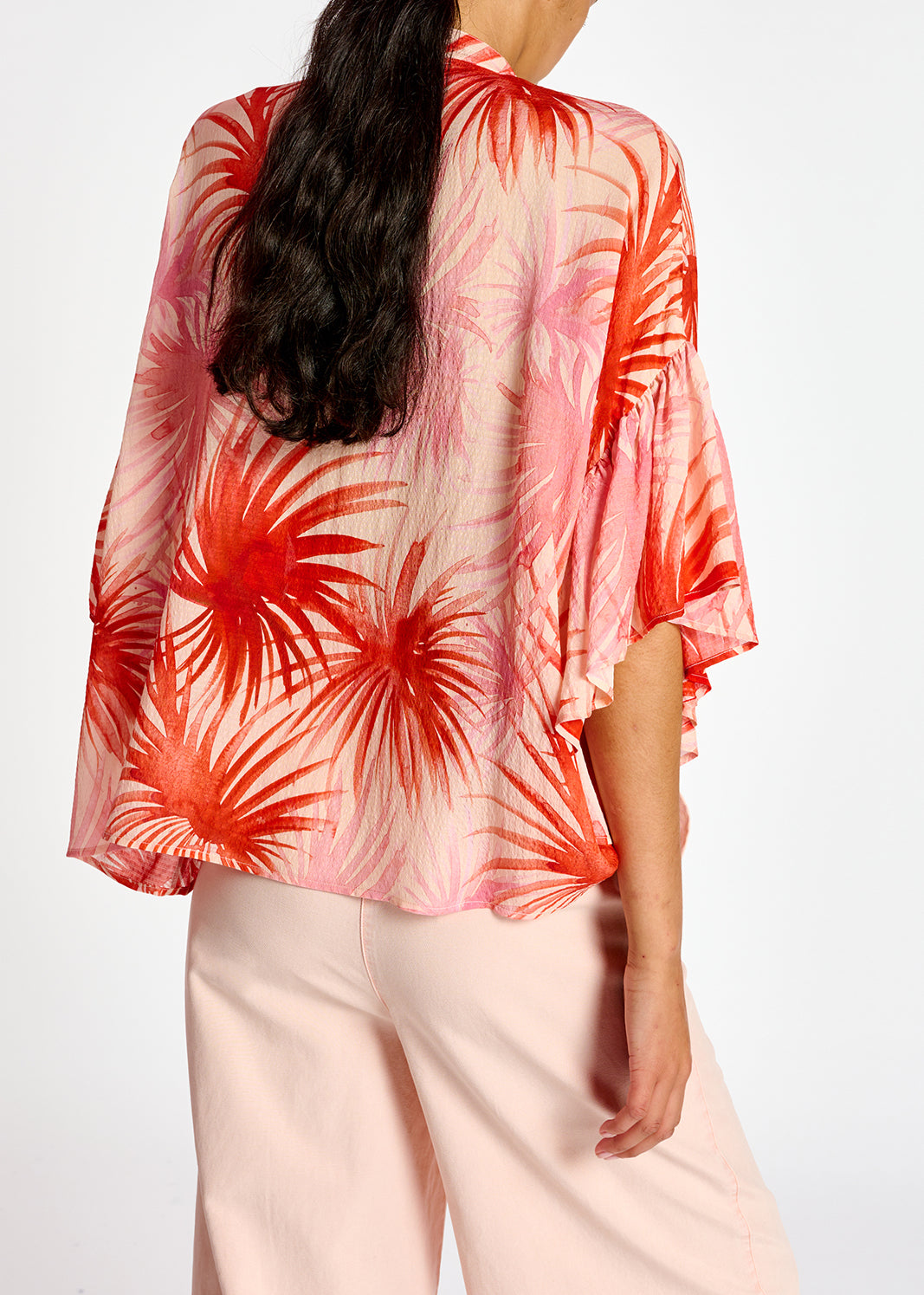 Top à  volants orange imprimé de feuilles de palmier RE—SSENTIEL | Essentiel second hand