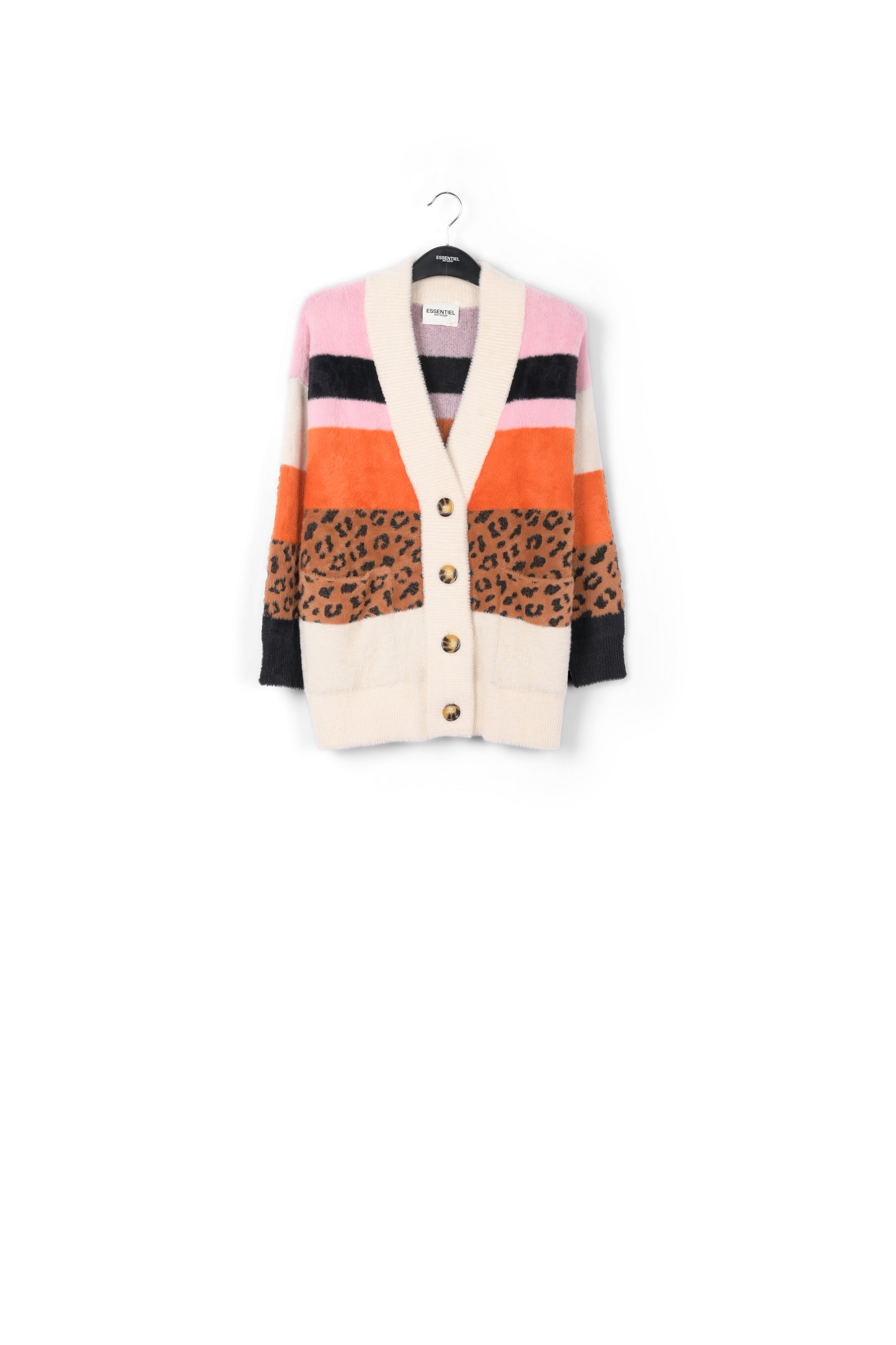 Pink and camel striped knit cardigan RE—SSENTIEL | Essentiel second hand