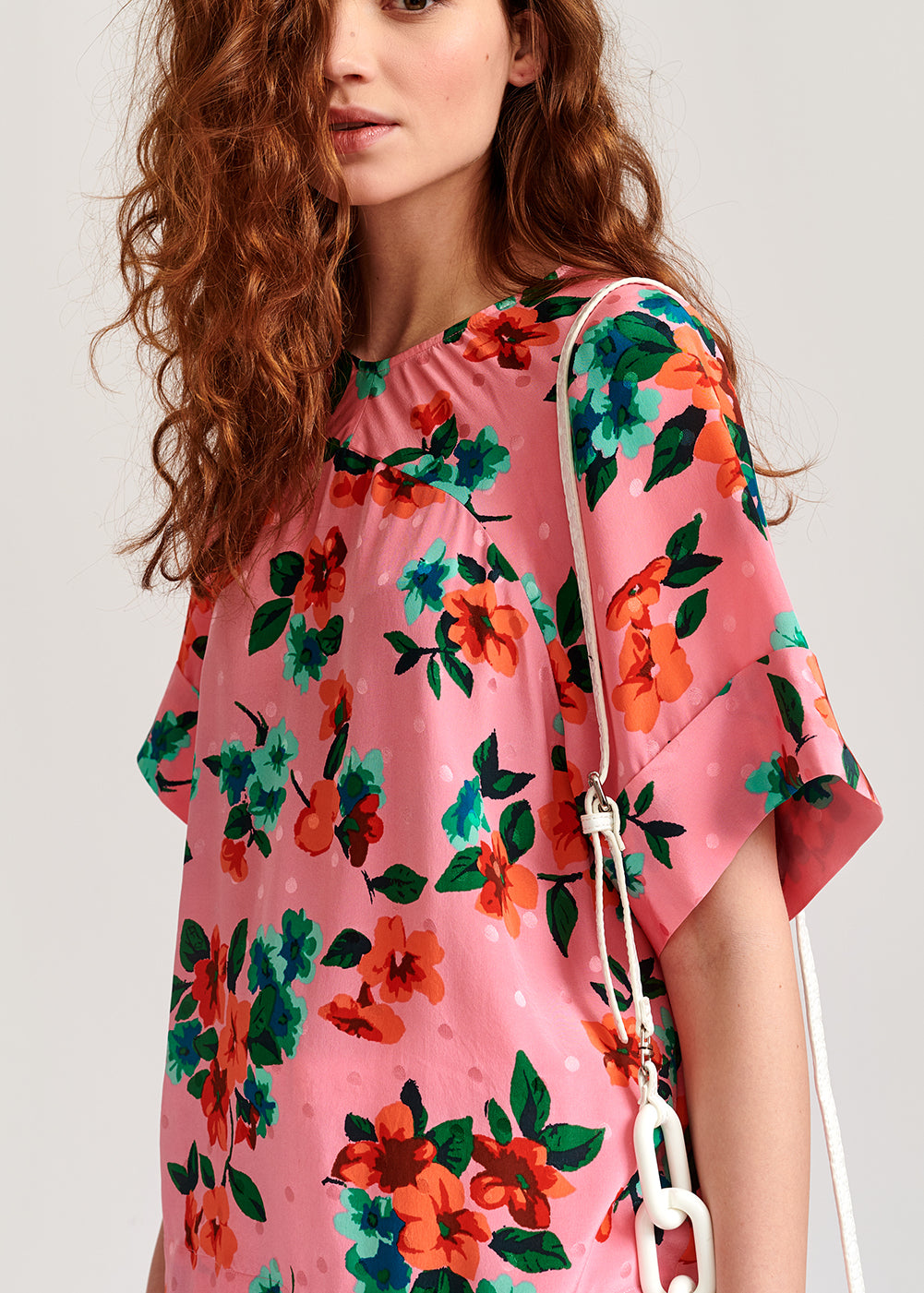 Pink floral and polka dot silk top RE—SSENTIEL | Essentiel second hand