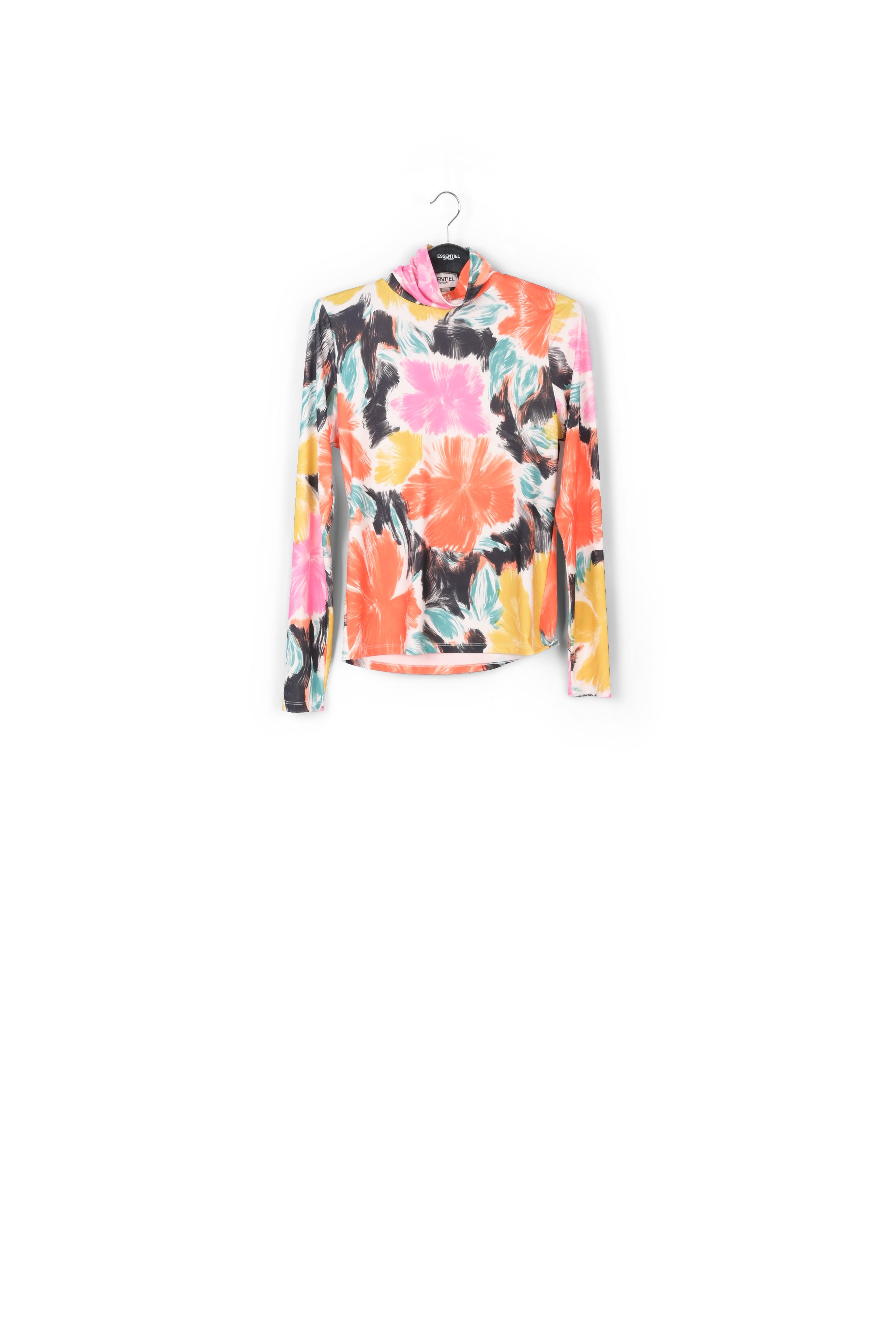 Black, orange and yellow floral print turtleneck top RE—SSENTIEL | Essentiel second hand