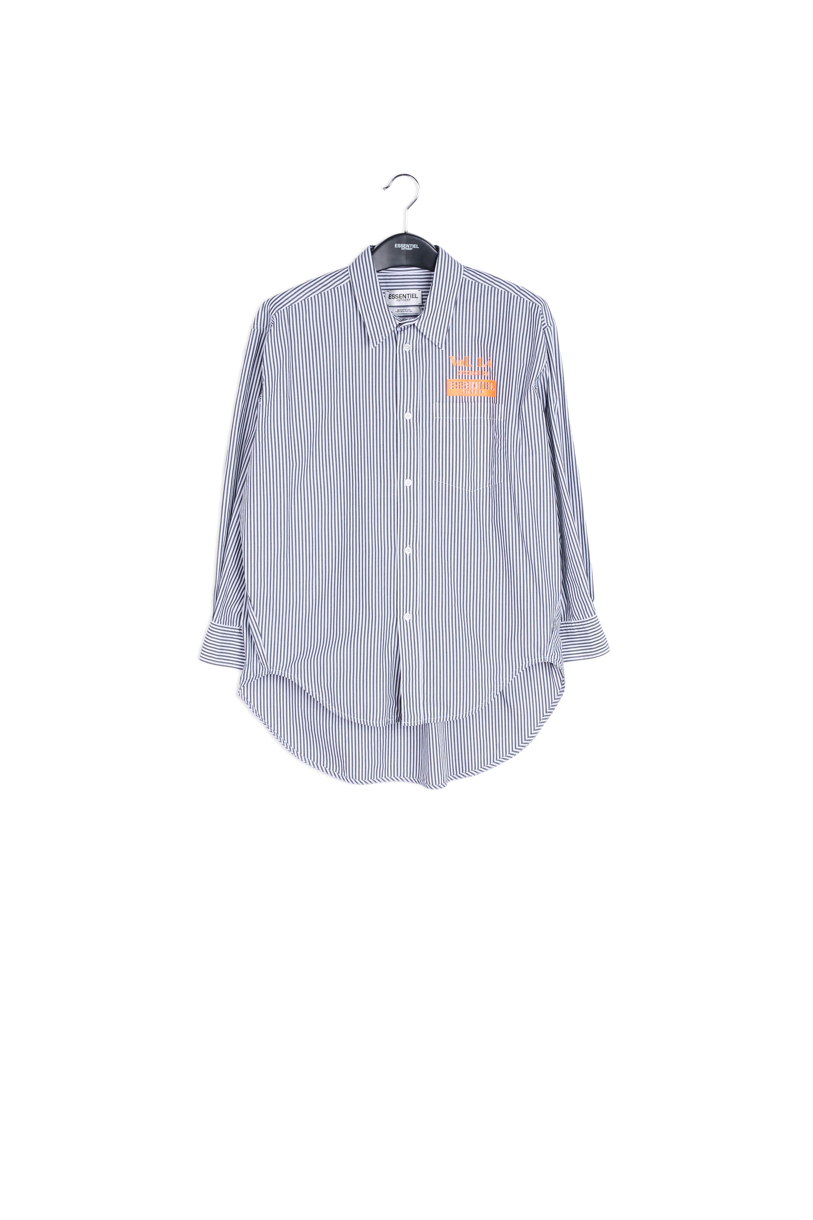 Grey and off-white striped cotton shirt RE—SSENTIEL | Essentiel second hand