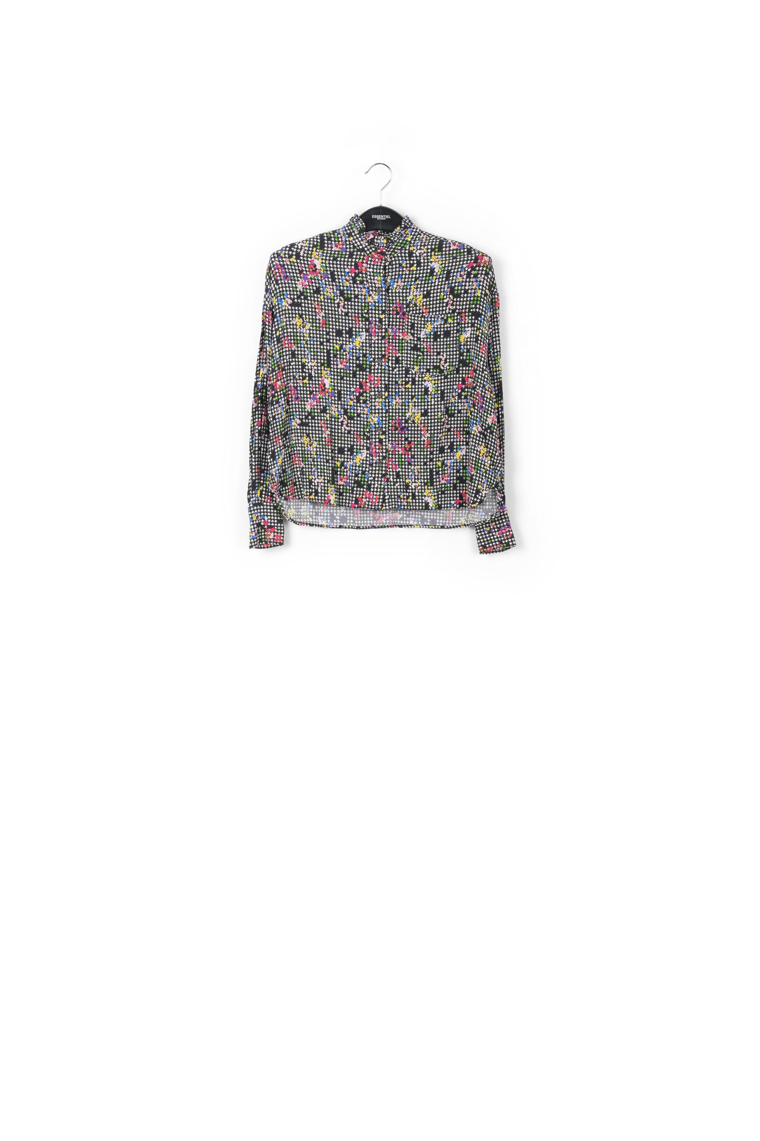 Chemise noire et blanche avec col à ruches RE—SSENTIEL | Essentiel second hand