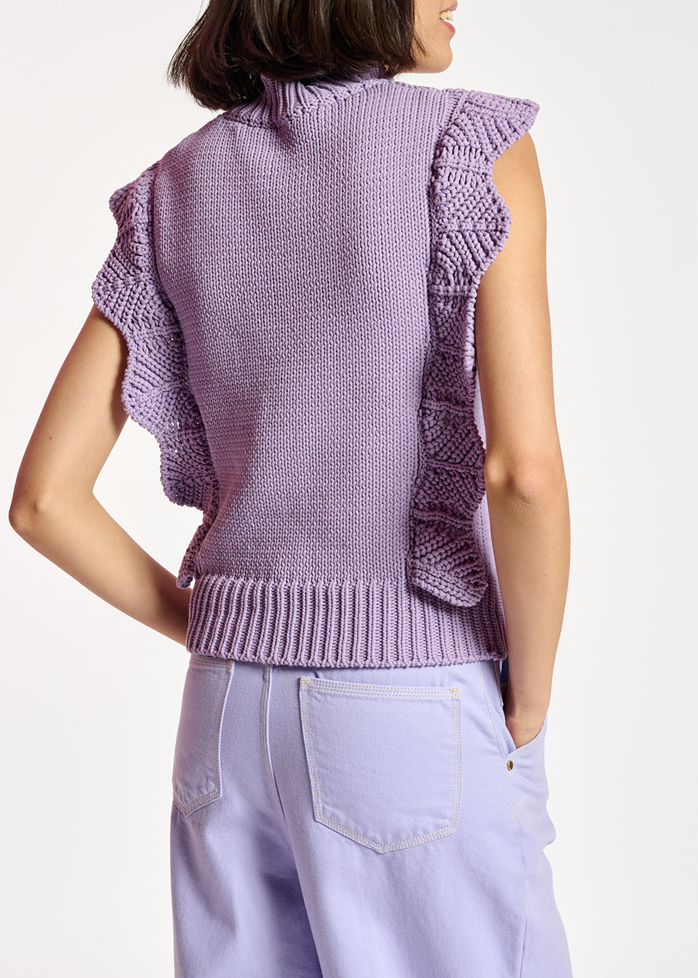 Pull sans manches lilas à volants RE—SSENTIEL | Essentiel second hand